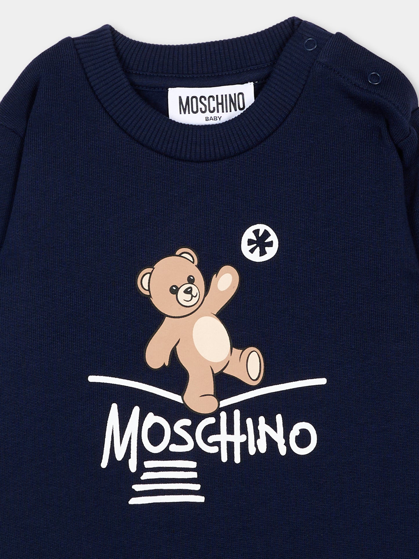 Felpa blu per neonati con Teddy Bear,Moschino Kids,MVF060 LCA83 40016