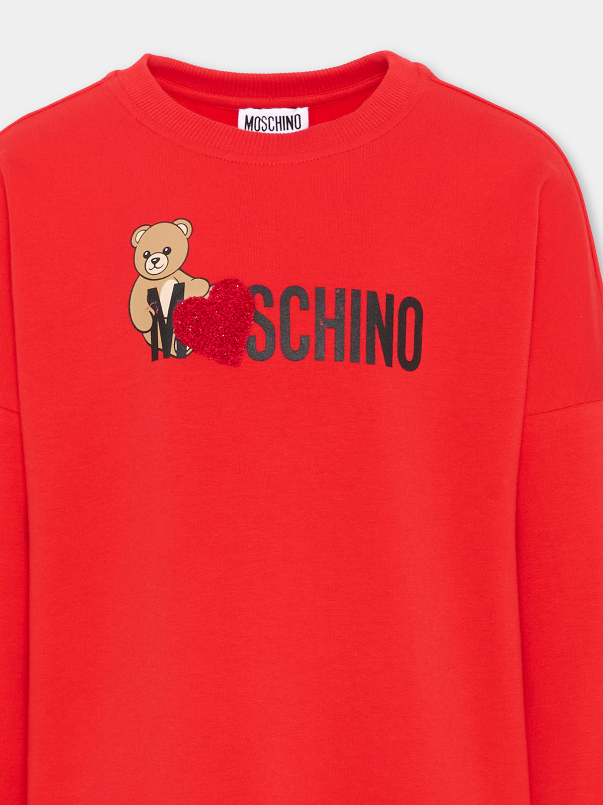 Vestito a manica lunga rosso per bambina con Teddy Bear,Moschino Kids,HDV0I3 LDA18 50109