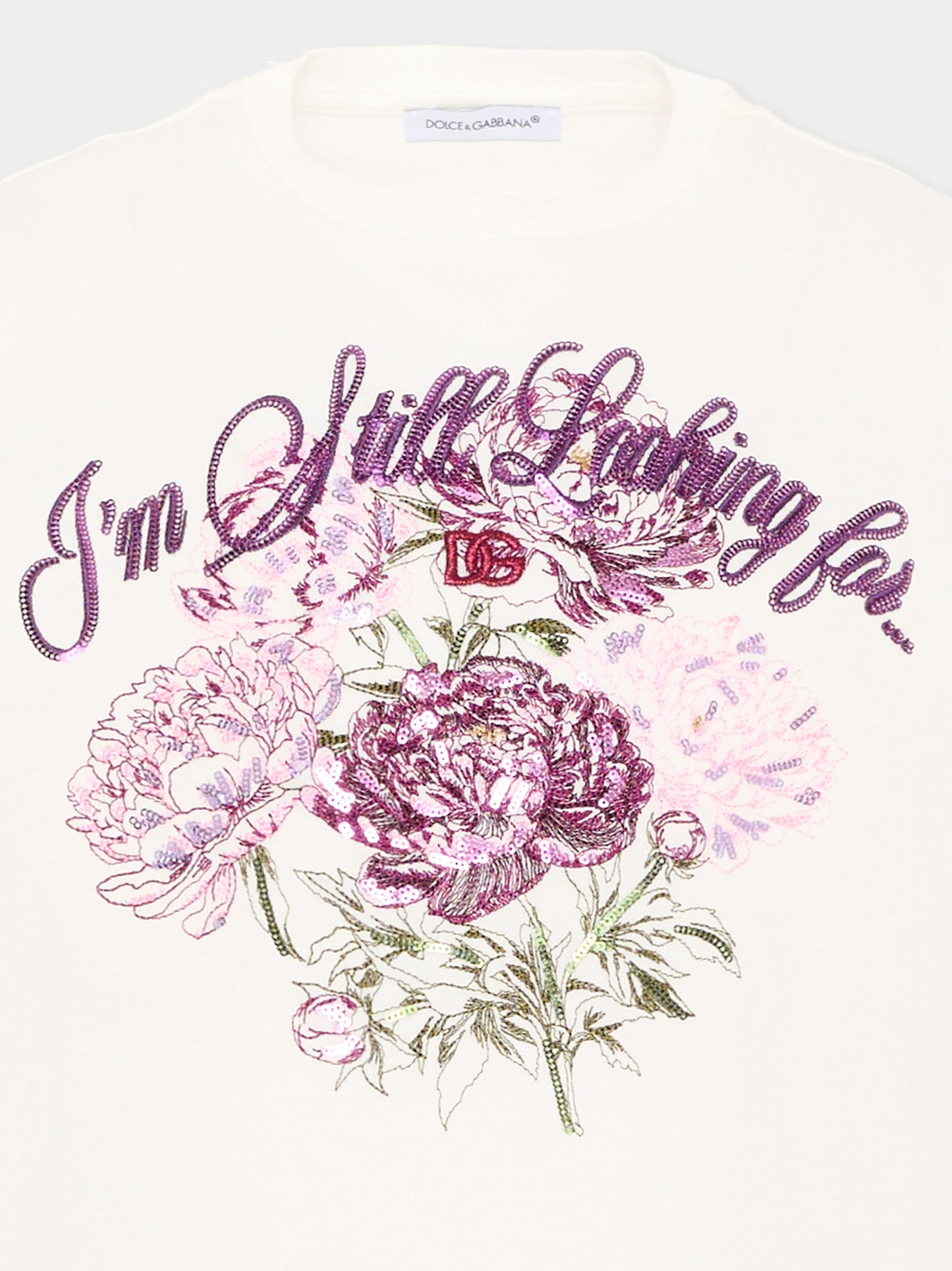 T-shirt avorio per bambina con stampa floreale,Dolce & Gabbana Kids,L5JTNM G7QUW W0111