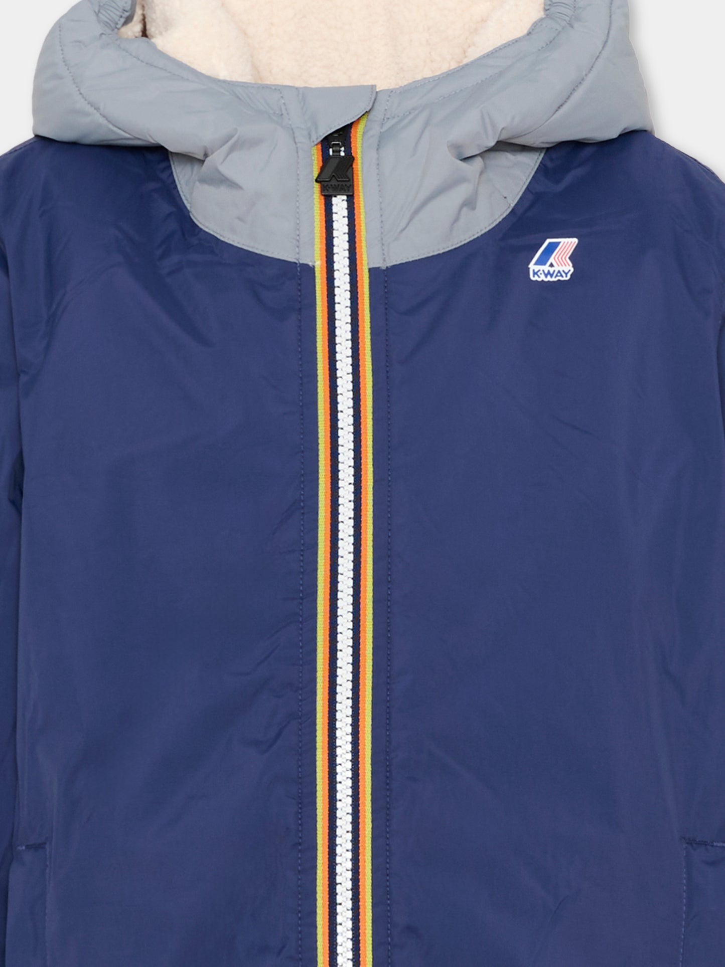 Piumino blu Claude Orsetto per bambini con logo,K-way,K7142TW C00