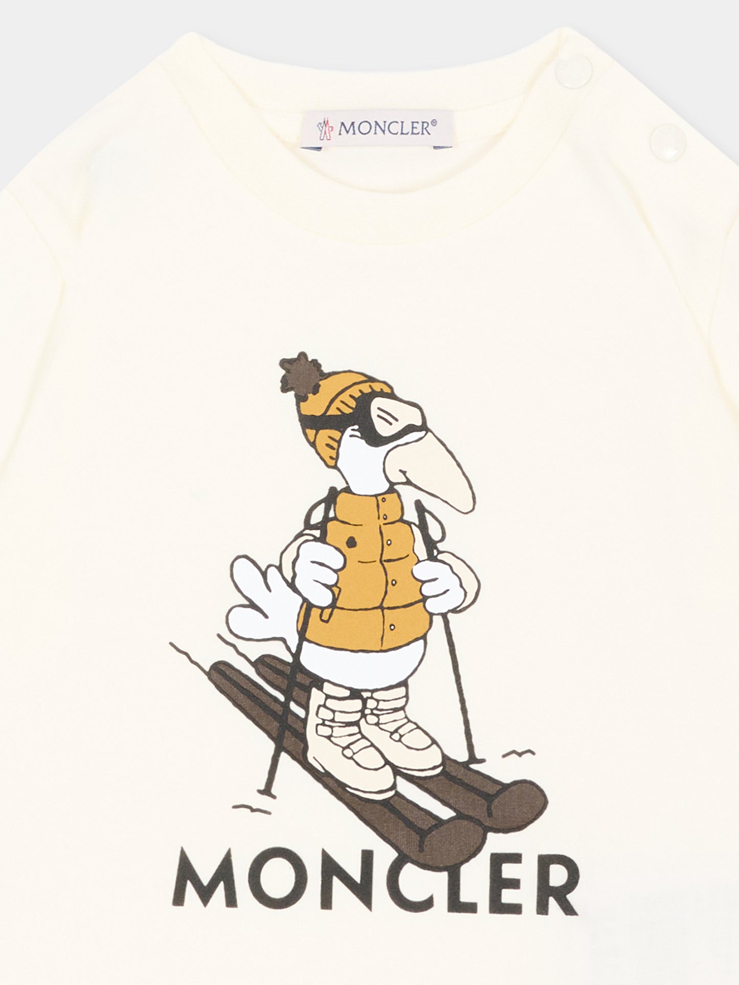 T-shirt avorio per neonato con stampa,Moncler Kids,L2951 8C00011 89AUM 034