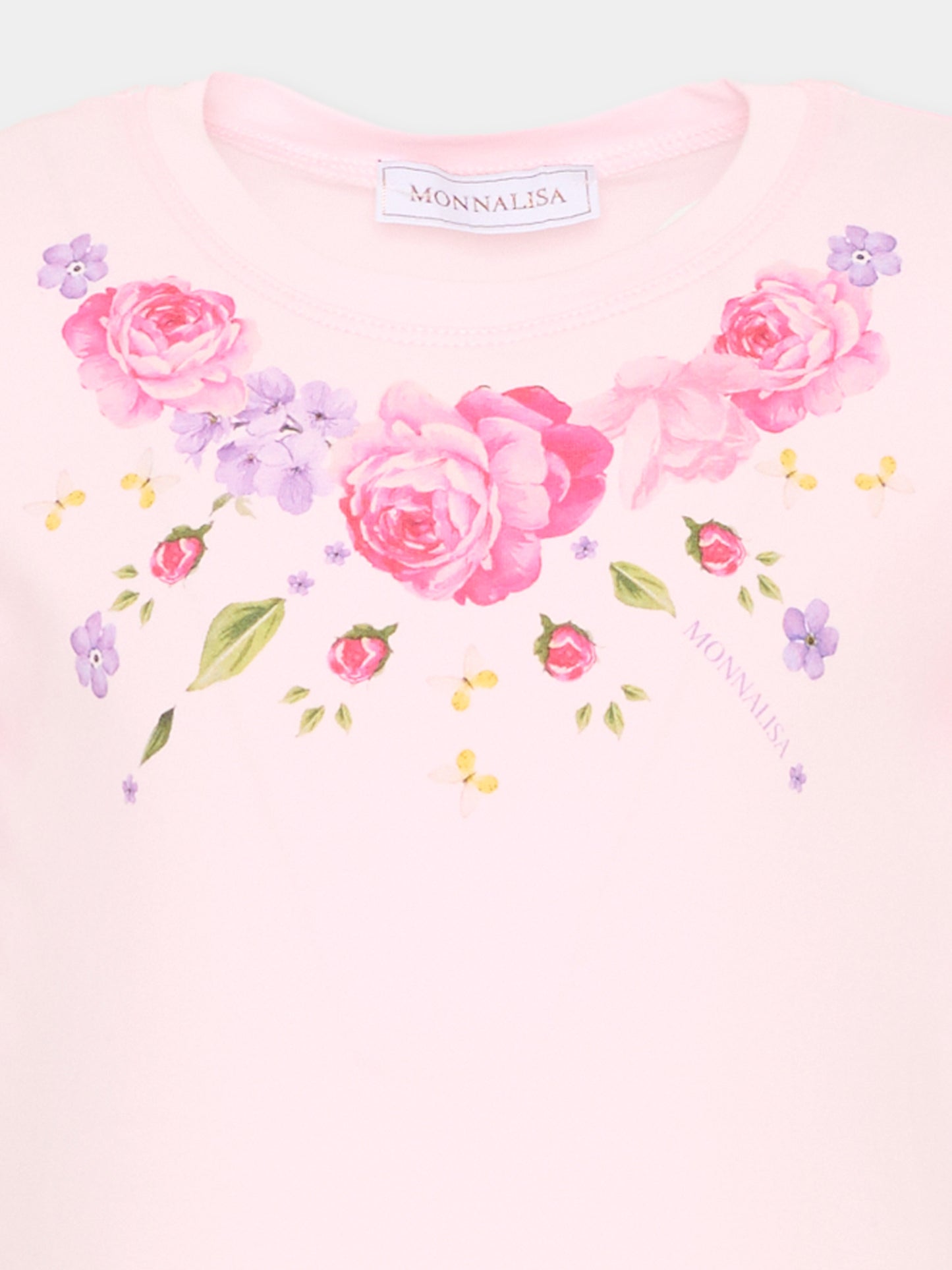 T-Shirt rosa per bambina con stampa floreale,Monnalisa,11G605 7201 0090