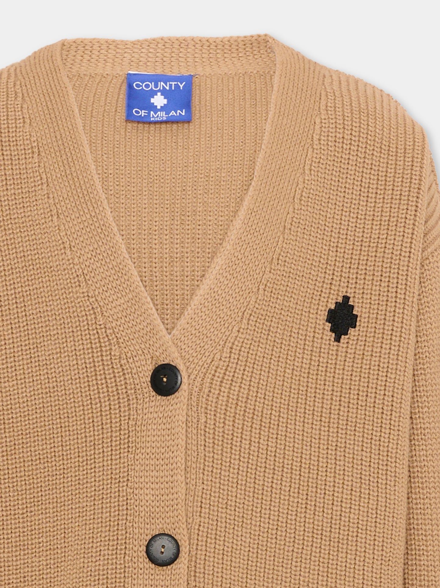 Cardigan beige per bambina con logo,County Of Milan Kids,F5CMJGCA032 178