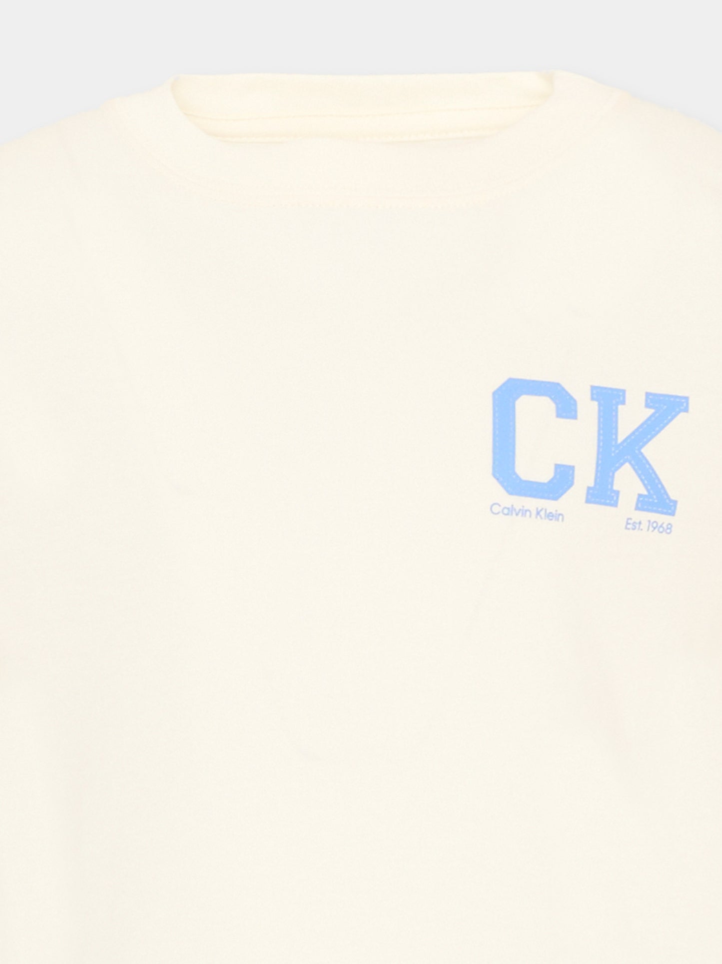 T-Shirt avorio per bambino con logo,Calvin Klein Kids,LVCKSJA09B YAT