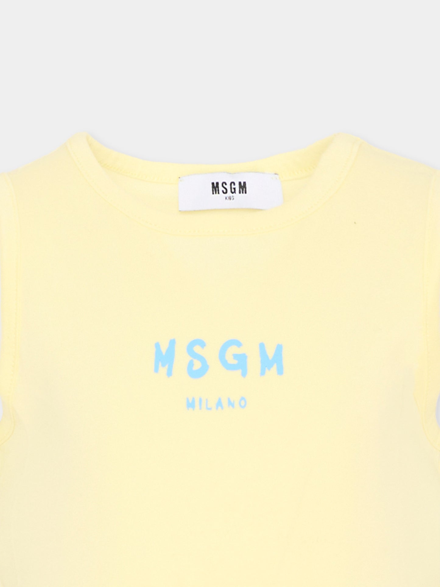 Top giallo cropped per bambina con logo,Msgm Kids,S6MSJGTO011 MS075
