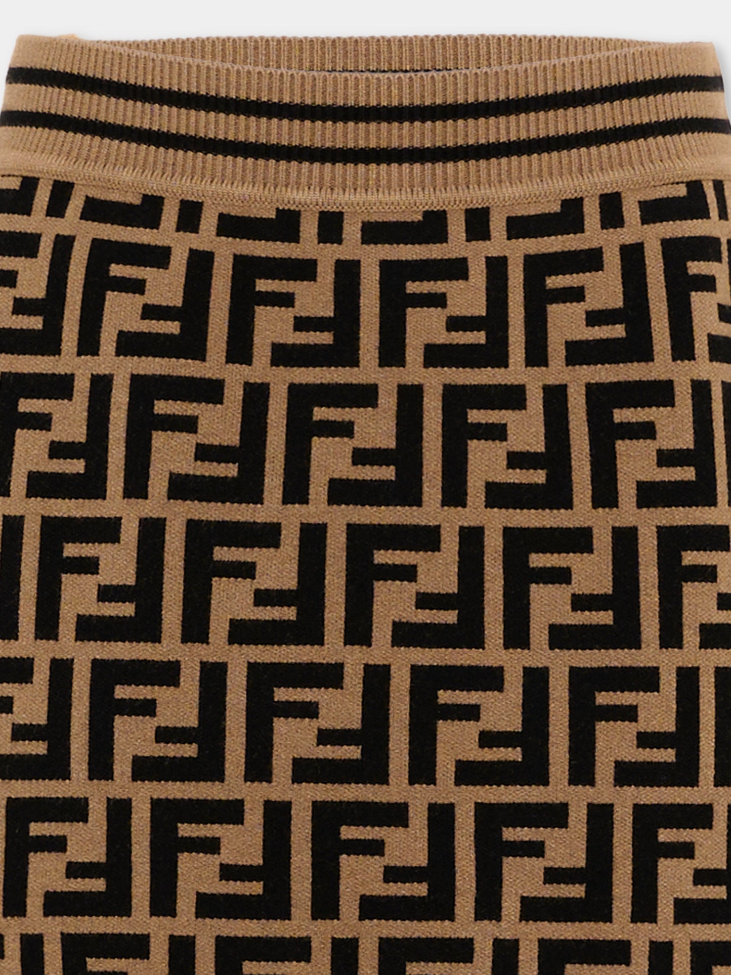 Gonna marrone per bambina con monogramma FF,Fendi Kids,JFG070 AEYD F15B6