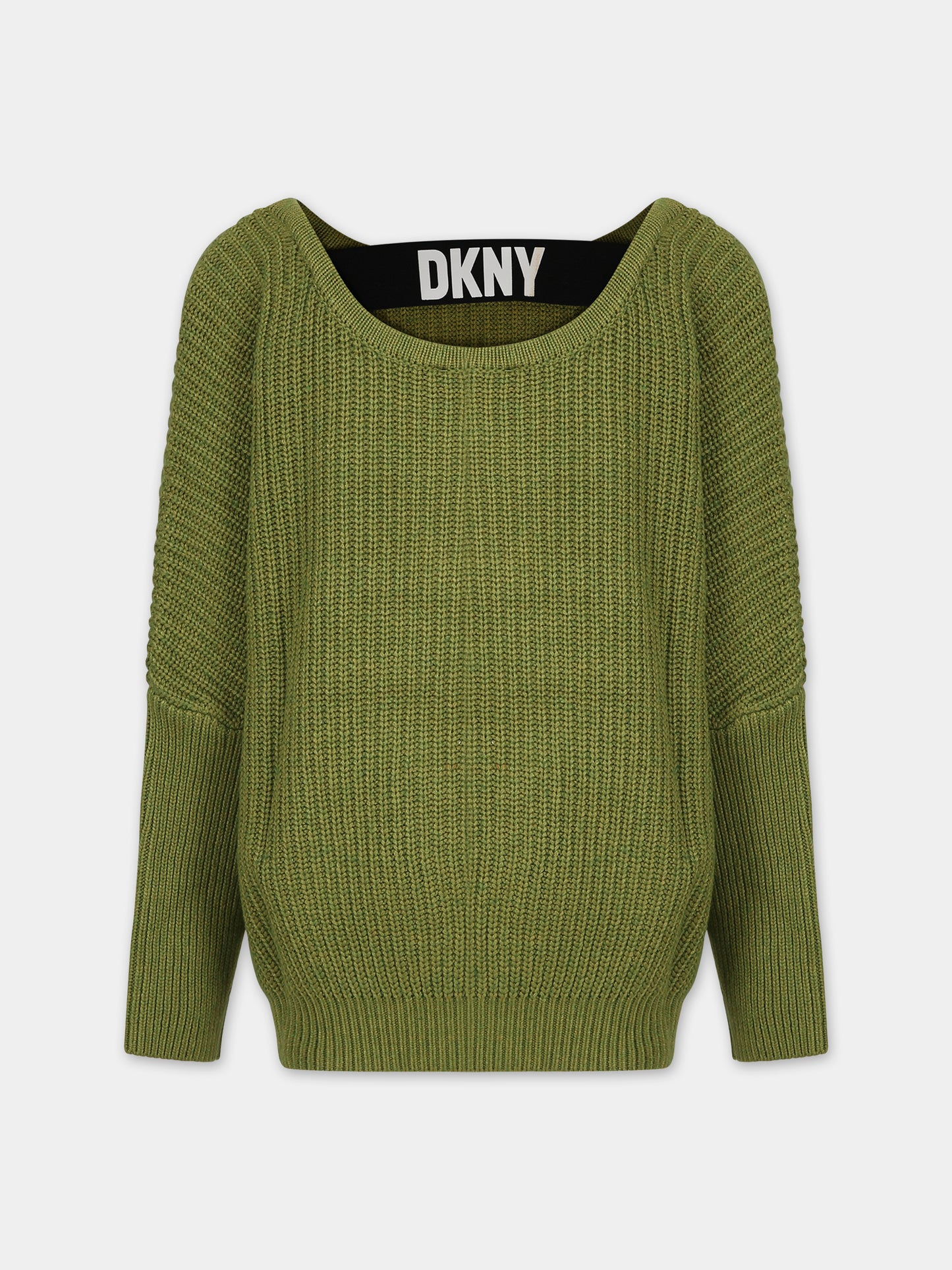 Maglione verde per bambina con elastico logato,Dkny,D35T05 636