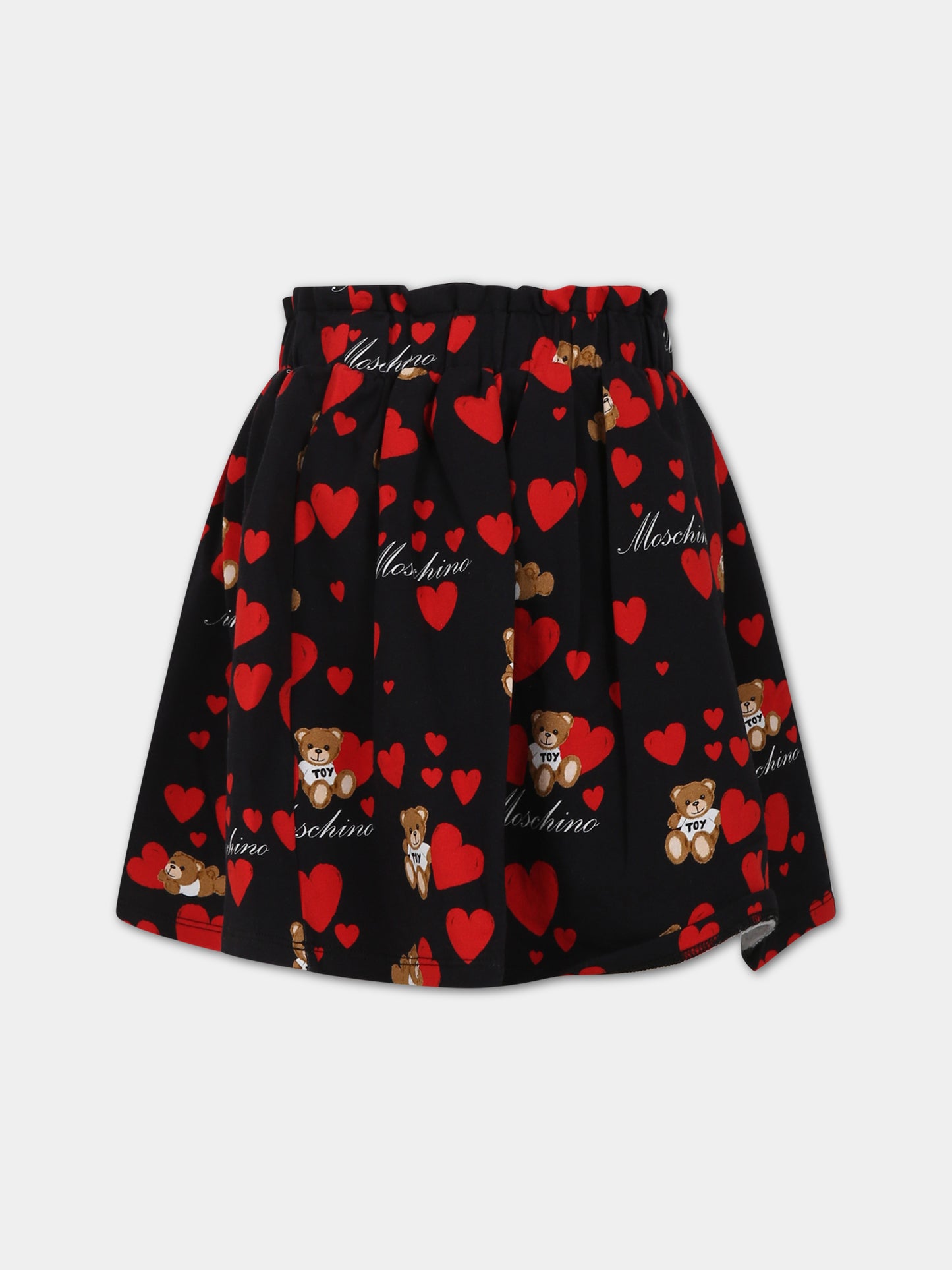 Gonna nera per bambina con Teddy Bear e cuori,Moschino Kids,HDJ02P LDBB0 82238