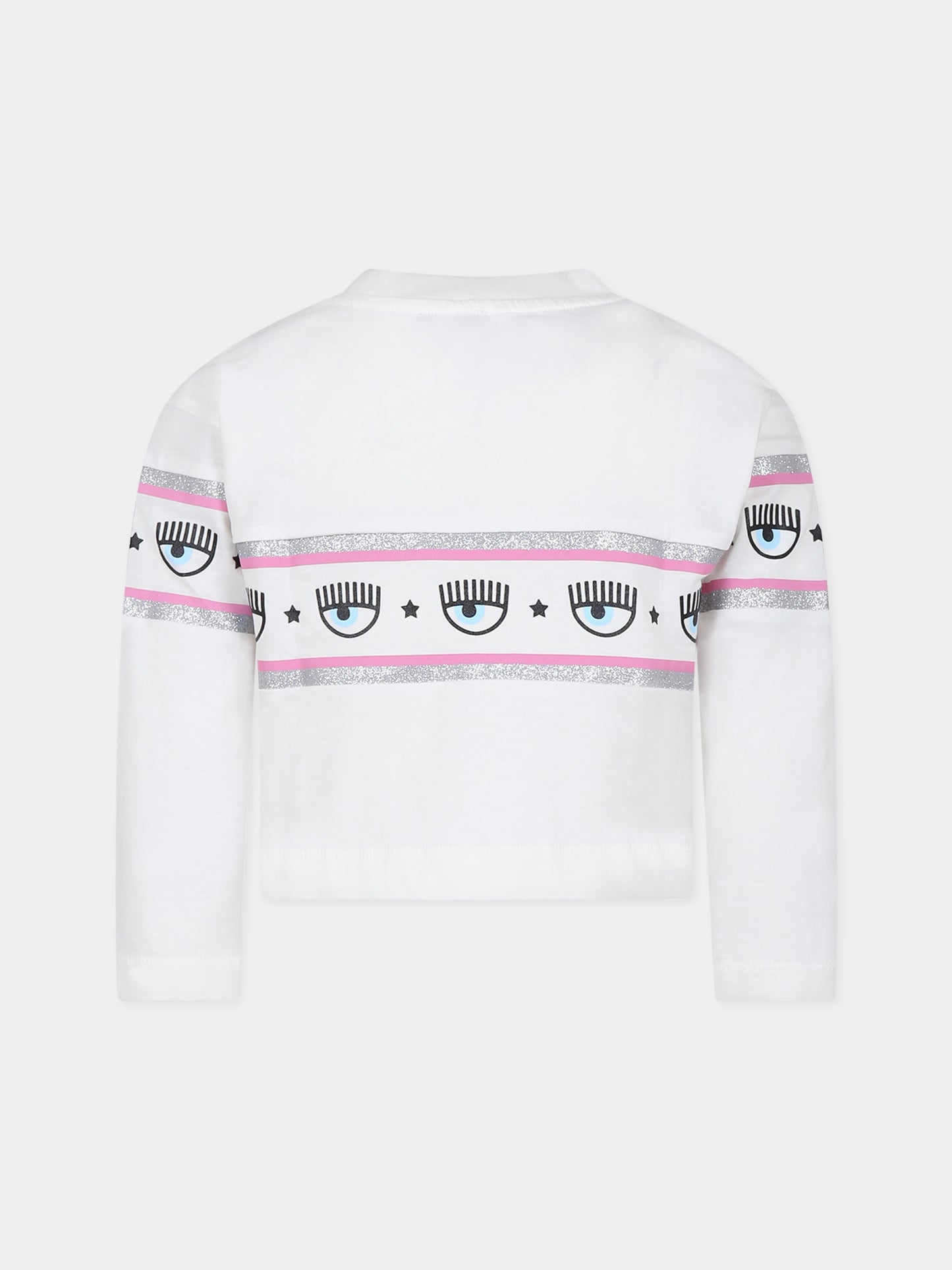 T-shirt bianca per bambina con eyes flirting,Chiara Ferragni Collection,59B601 2011 0001