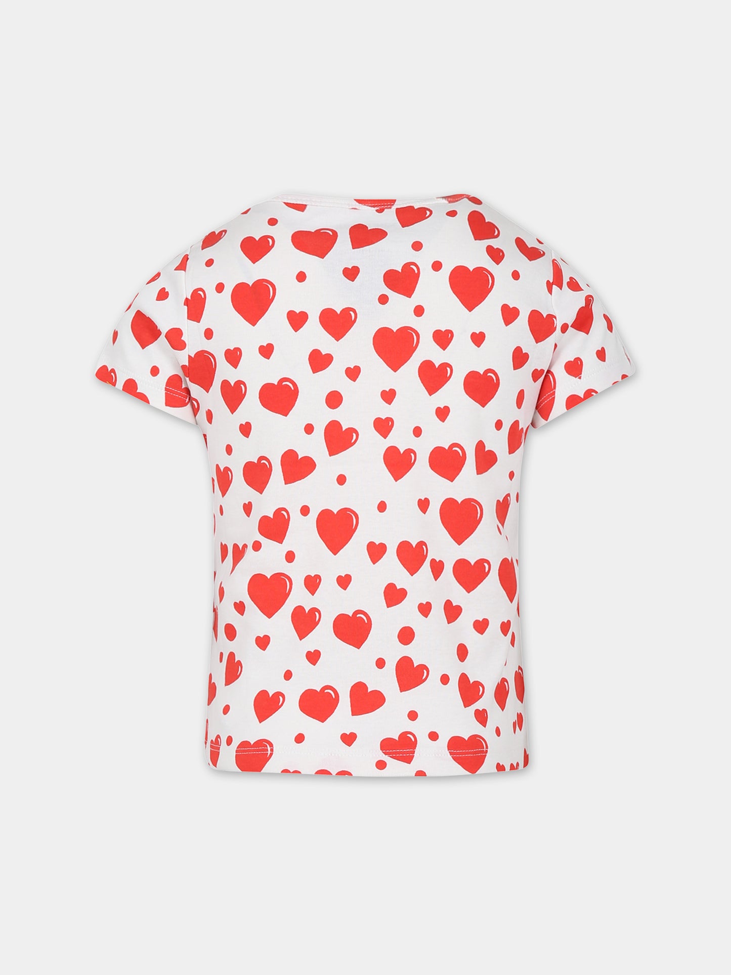 T-shirt bianca per bambina con stampa cuori,Mini Rodini,2372018000