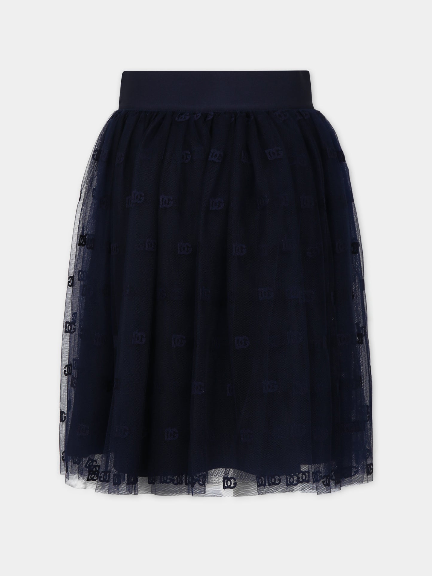 Gonna blu per bambina con logo,Dolce & Gabbana Kids,L54I61 HLM8T B0387