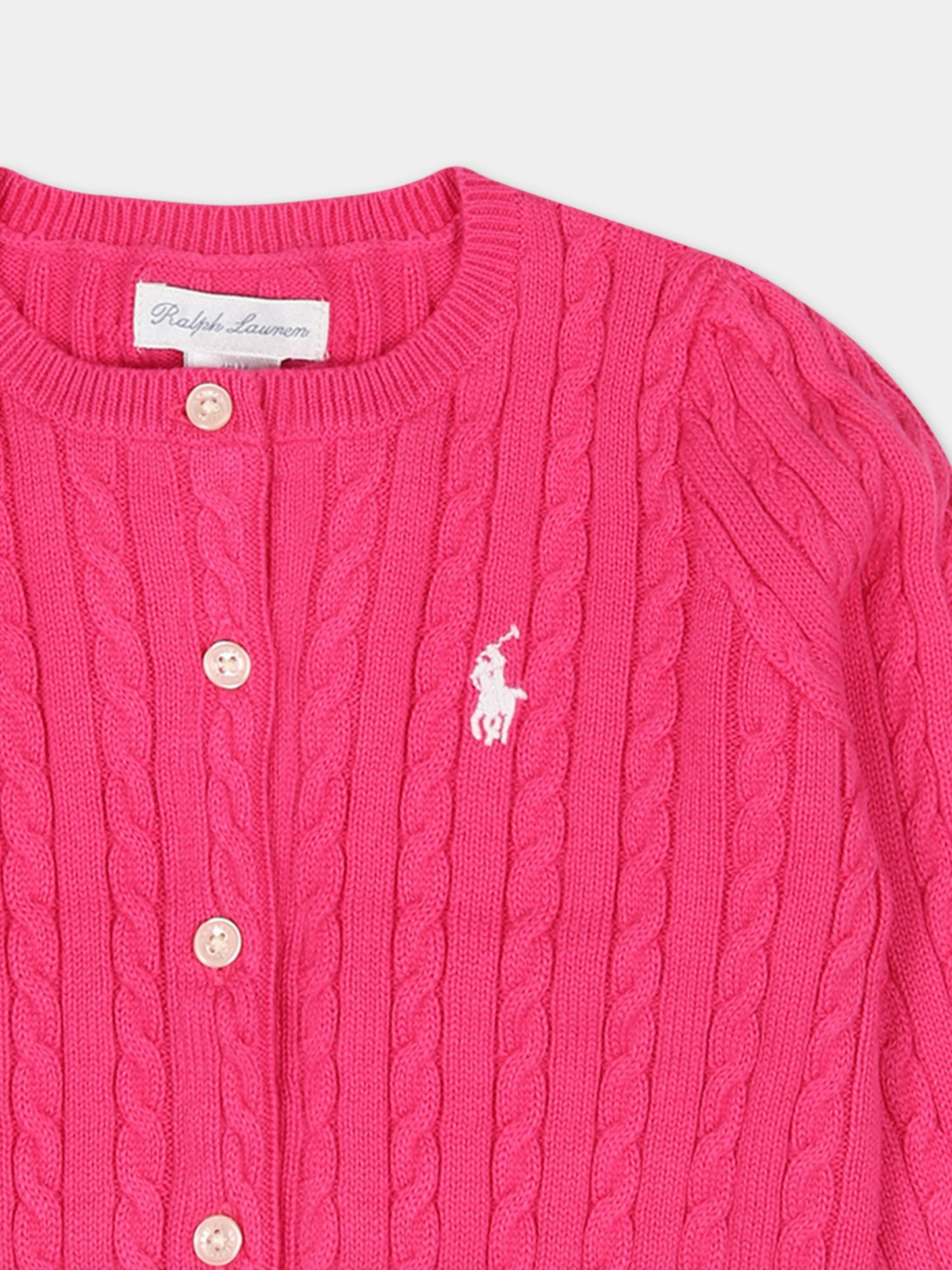 Cardigan fucsia per neonata con cavallino,Ralph Lauren Kids,543047054