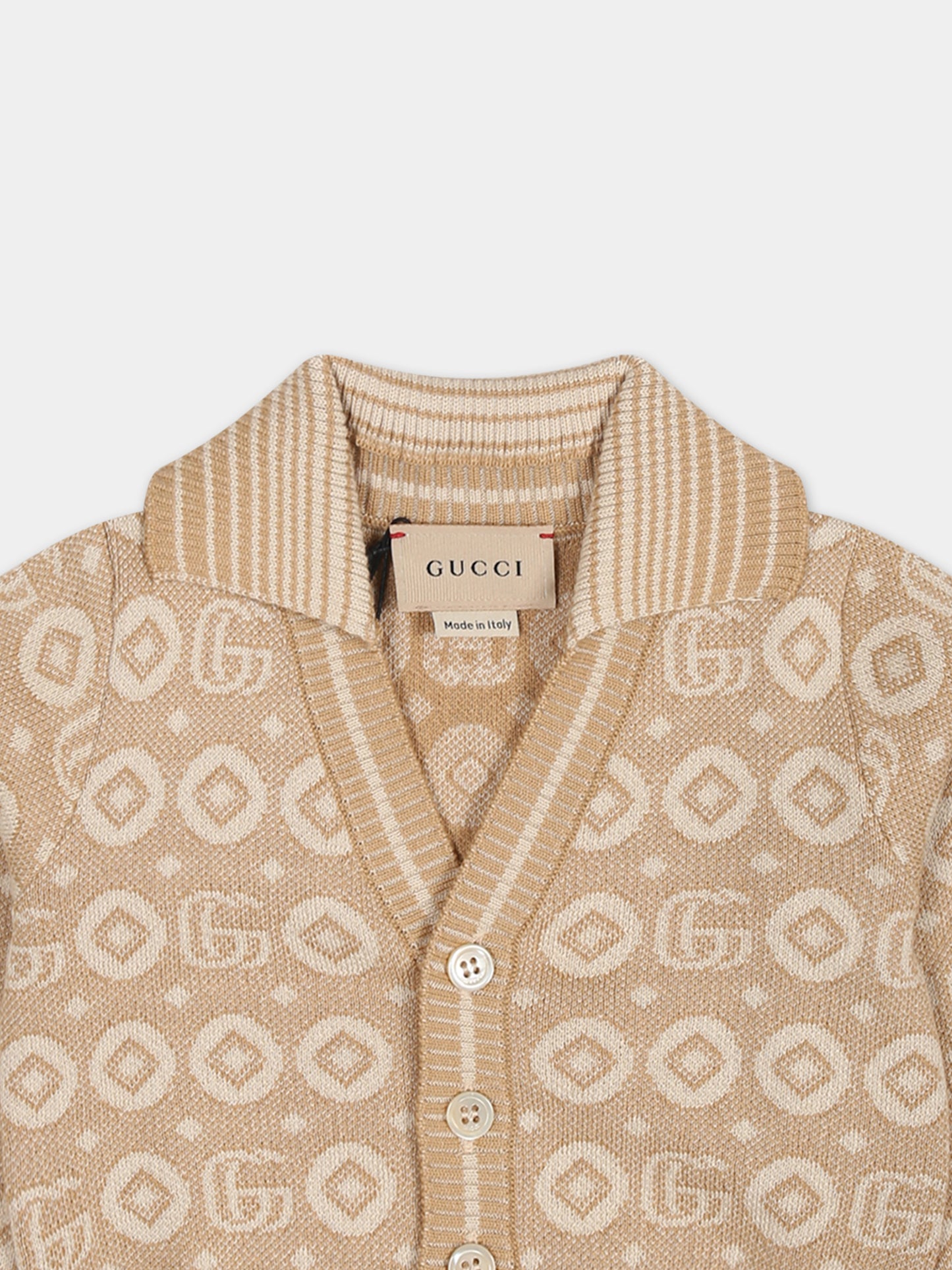 Cardigan beige per neonato con doppia G,Gucci Kids,766423 XKDRV 2441