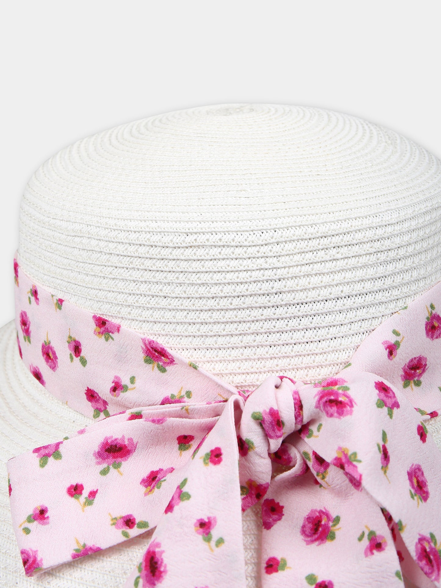 Cappello di paglia bianco per bambina con fiori,Simonetta,SU0A77 Z1979 101RS