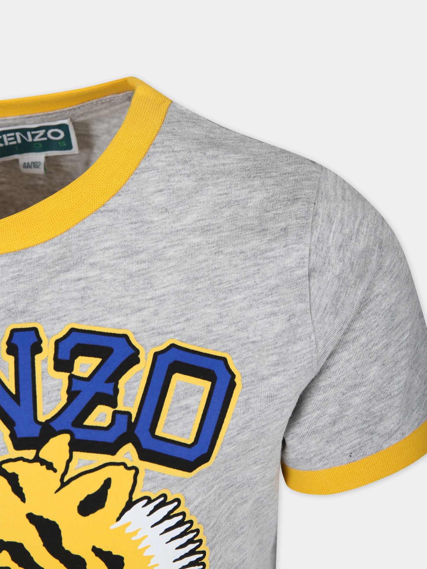 T-shirt grigia per bambino con iconica tigre e logo,Kenzo Kids,K60307 A47
