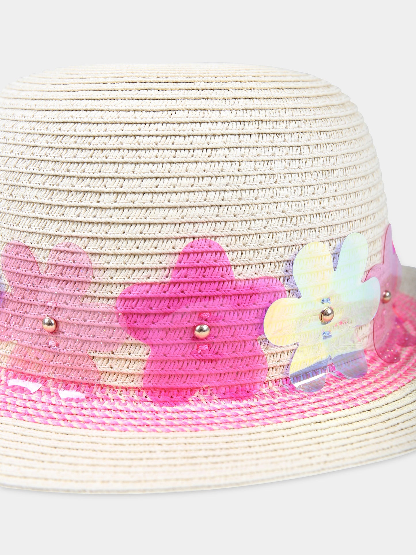 Cappello beige per bambina con fiori multicolor,Billieblush,U20338 499