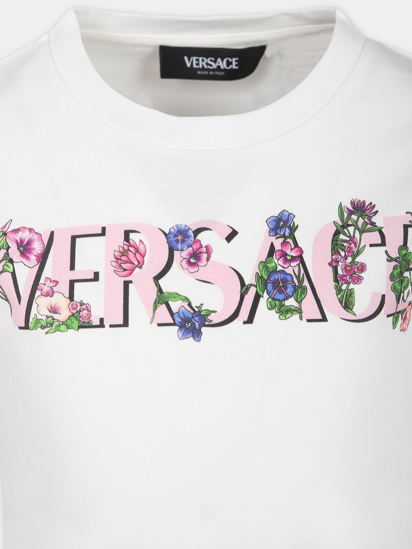 T-shirt bianca per bambina con stampa logo,Versace,1000052 1A09689 2W070