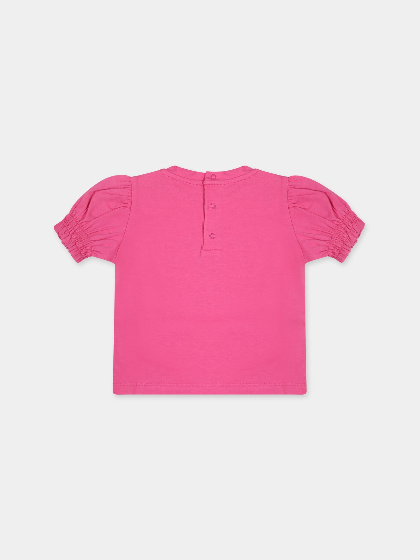 T-shirt fucsia per neonata con logo e fiori,Moschino Kids,MAM031 LBA08 50879