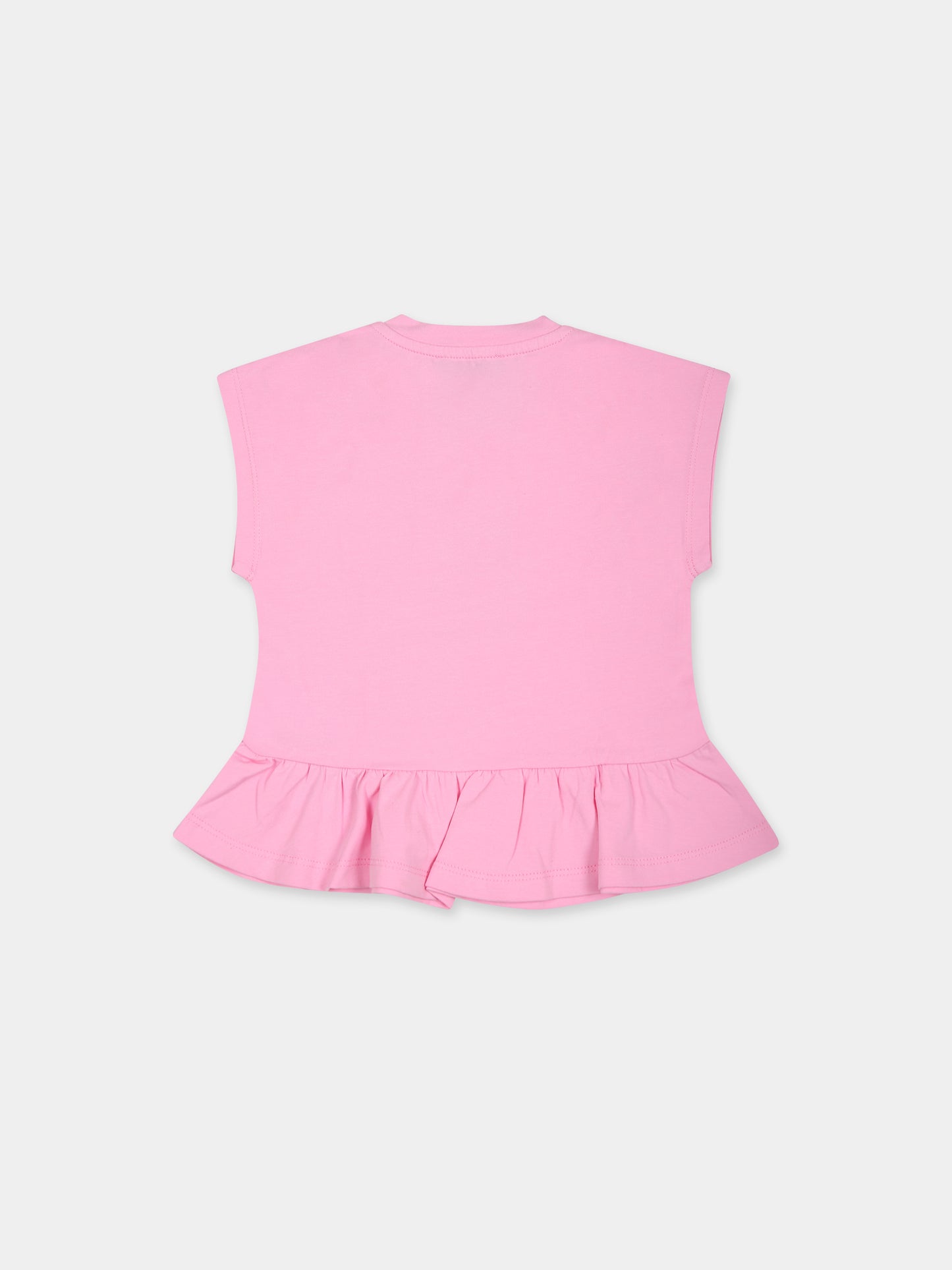 T-shirt rosa per neonata con Teddy Bear e logo,Moschino Kids,MDM037 LBA10 51473