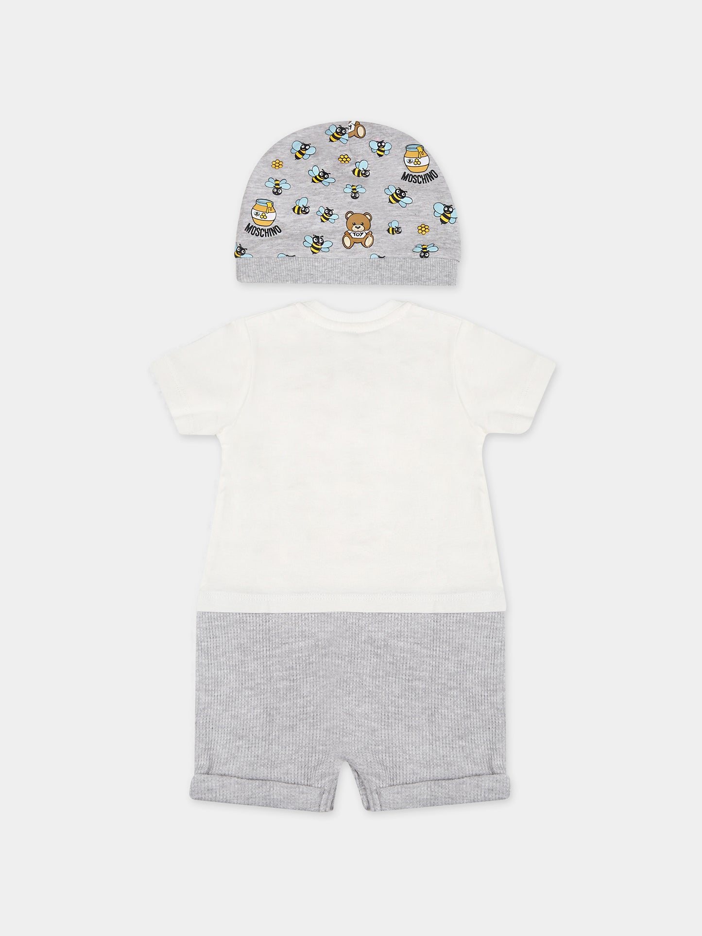 Set bianco per neonati con Teddy Bear e logo,Moschino Kids,MUY04Z LAA03 10063