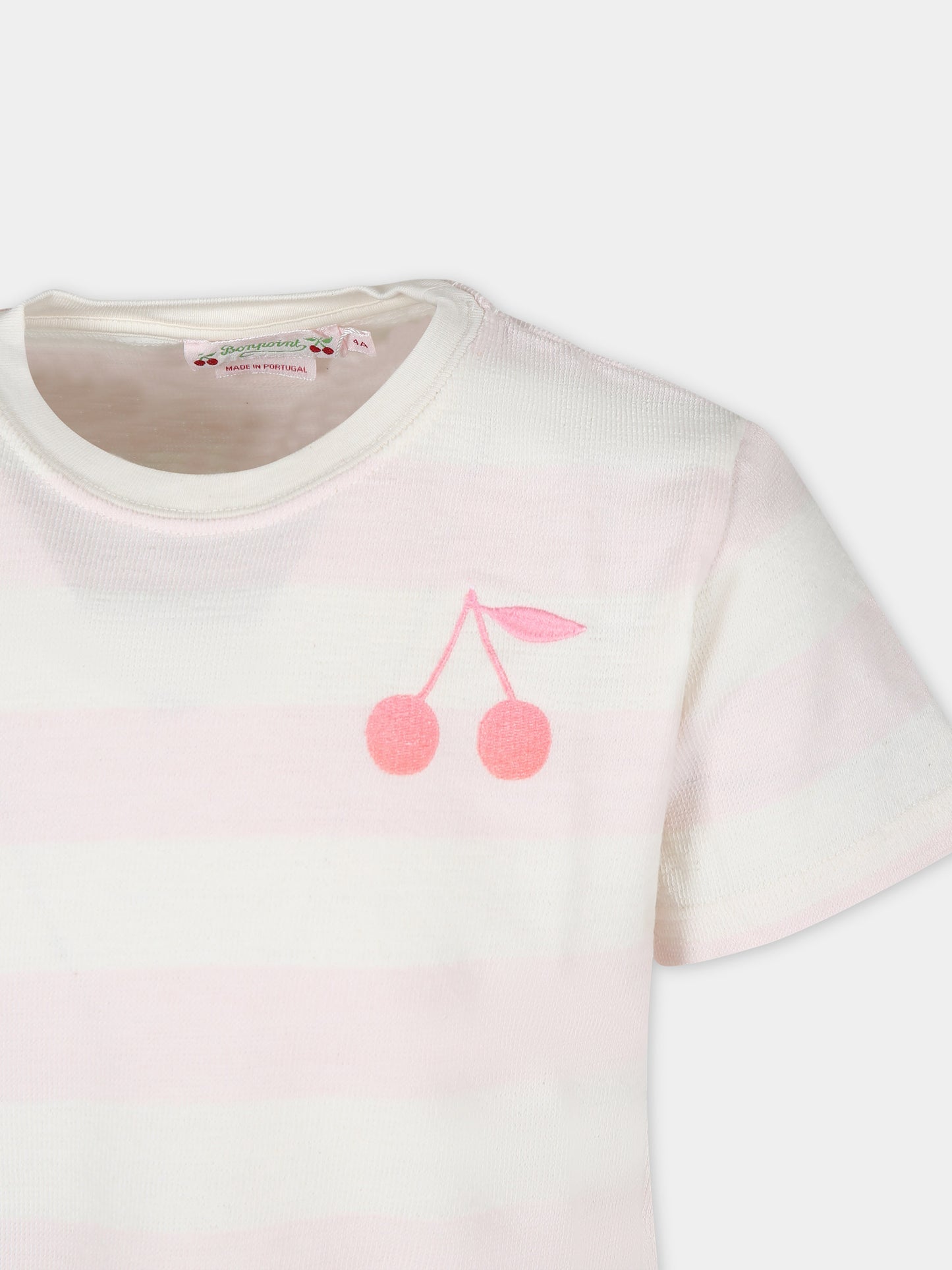 T-shirt avorio per bambina con iconiche ciliegie,Bonpoint,S04GTSK00001 225A