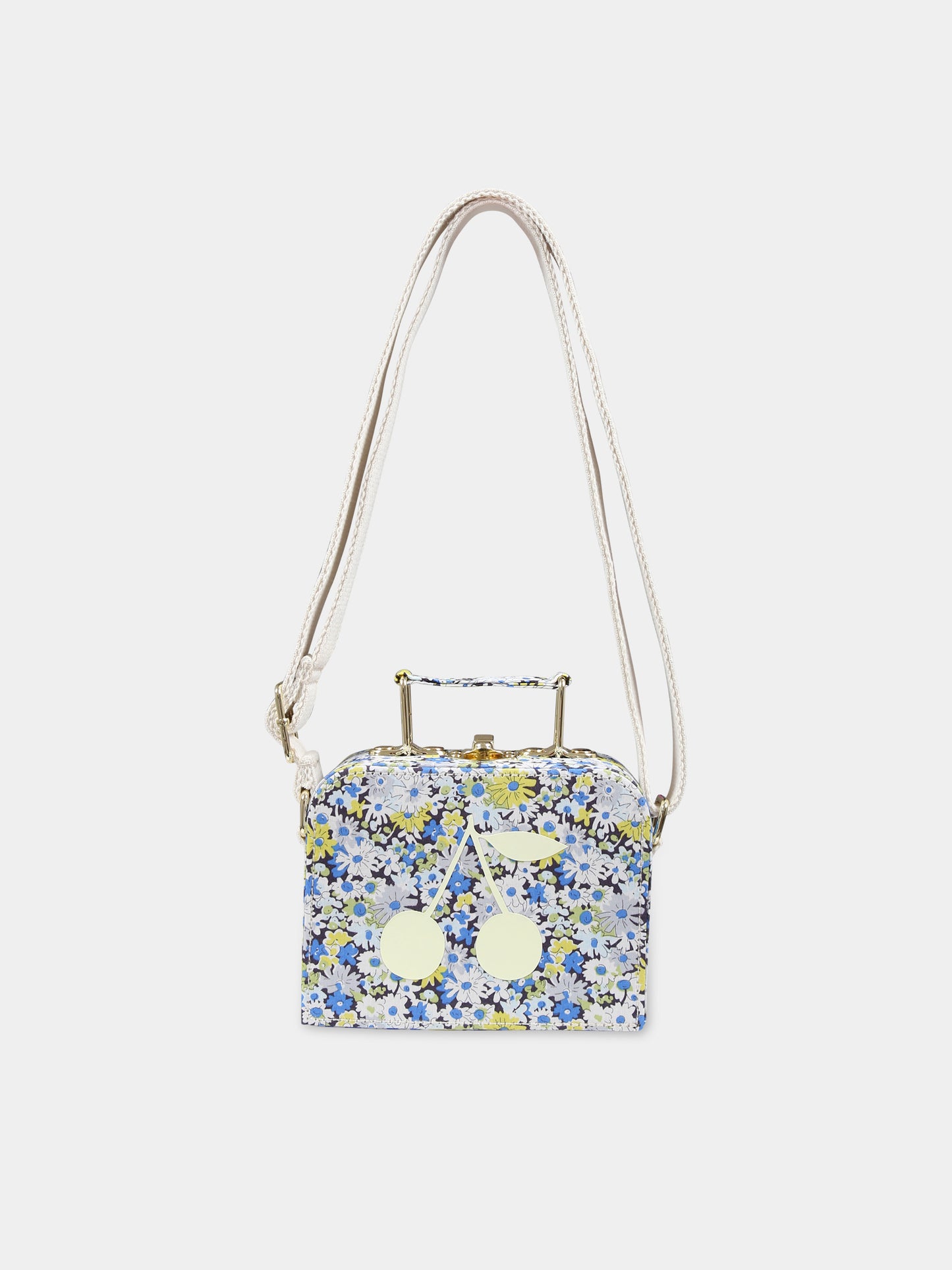 Borsa celeste per bambina con fantasia floreale,Bonpoint,S04GBAW00003 515