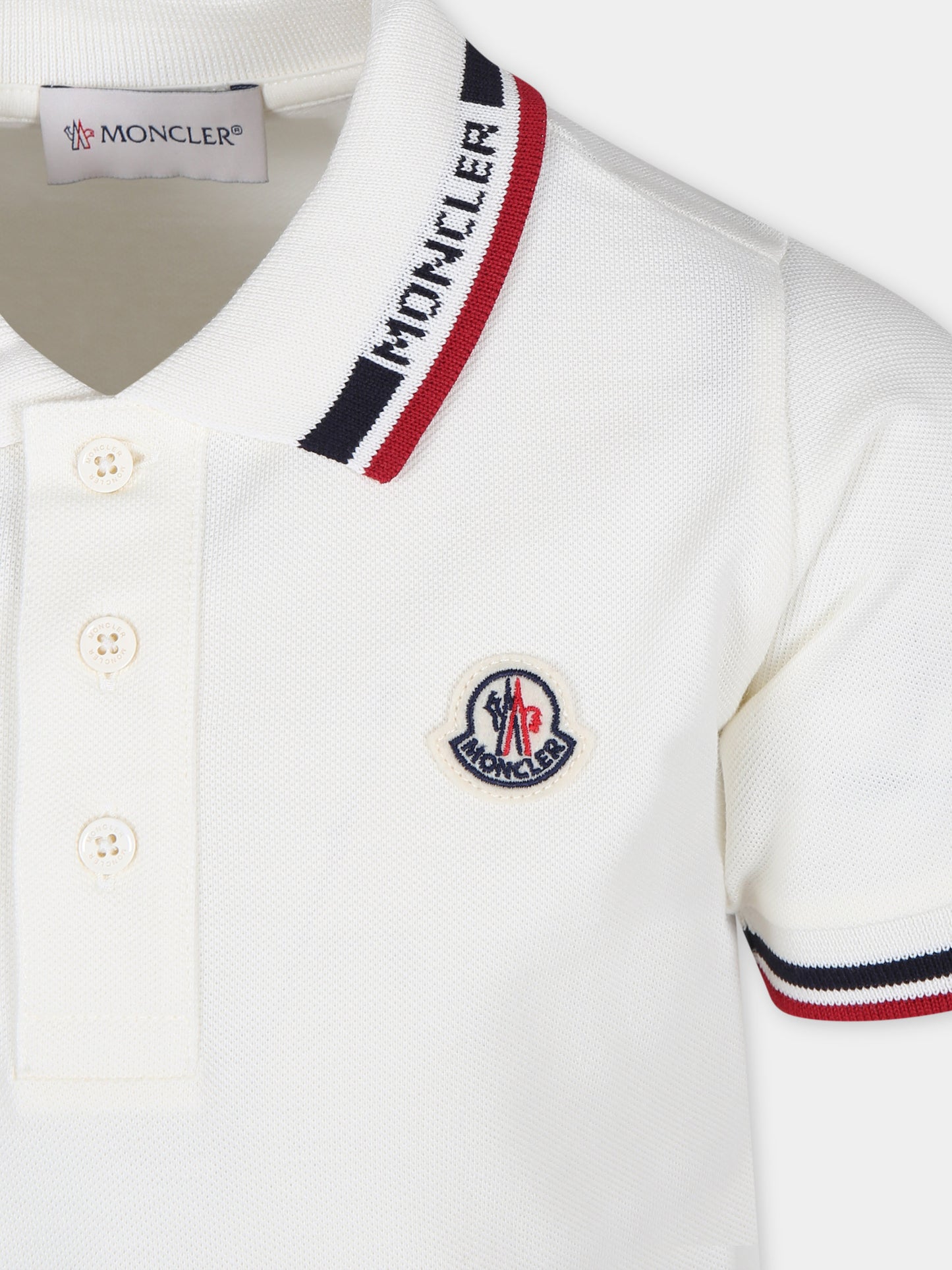 Polo bianca per bambino con logo,Moncler Kids,954 8A00012 8496W 034