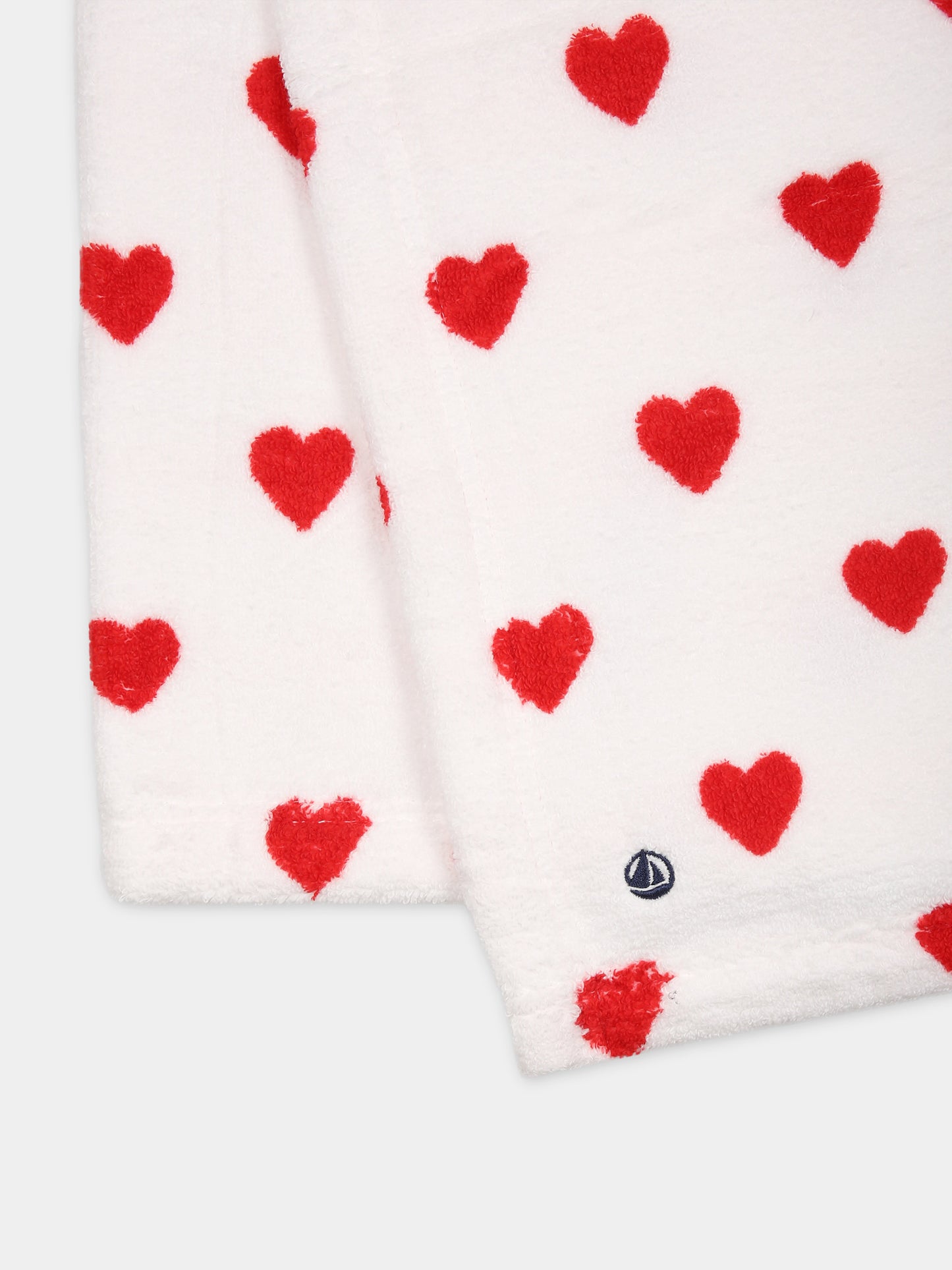 Accappatoio bianco per neonata con cuori,Petit Bateau,A08SI 89 MARSHMALLOW/TERKUIT