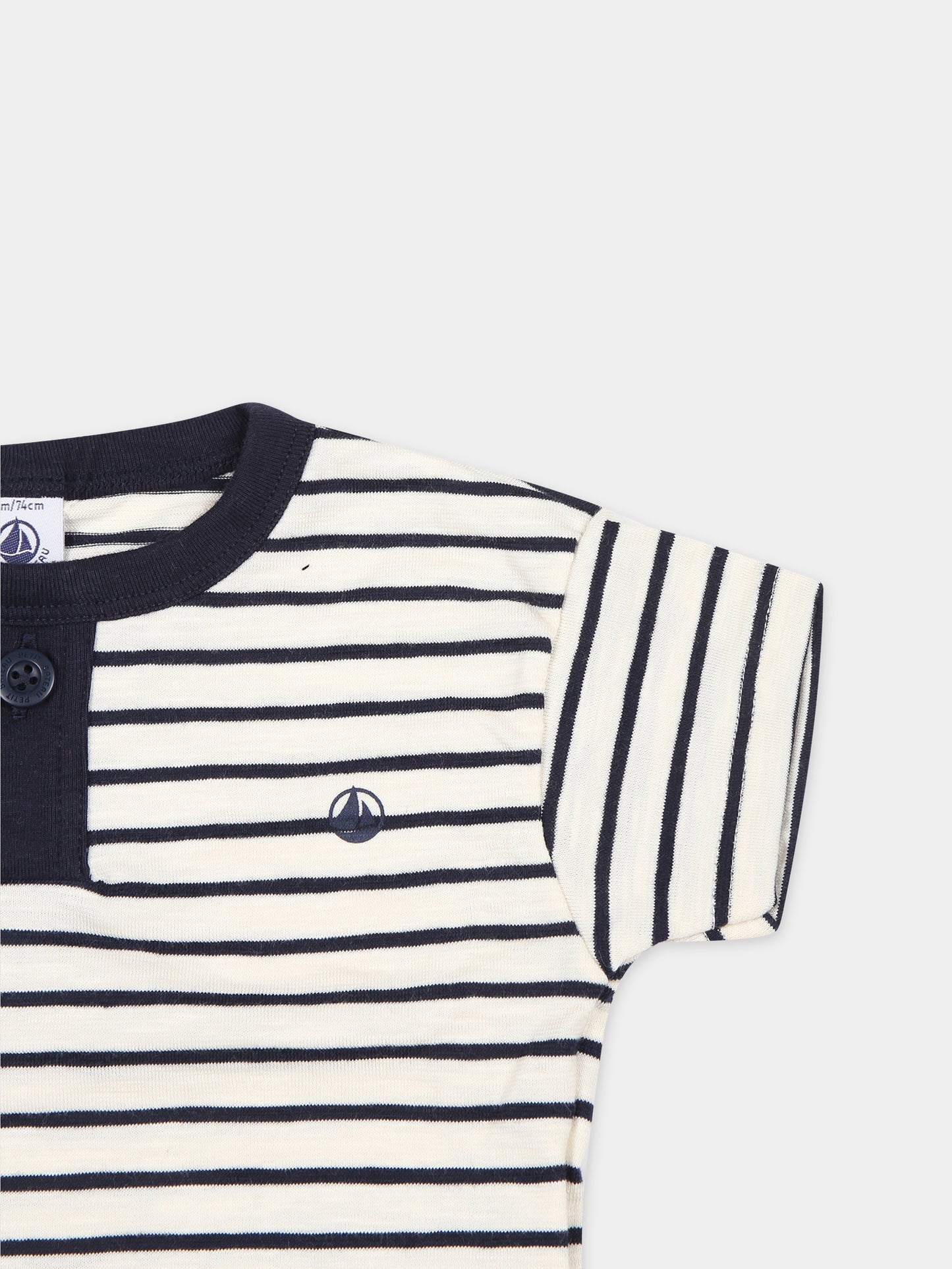 T-shirt avorio per neonato con logo,Petit Bateau,A09PY 01 AVALANCHE/SMOKING