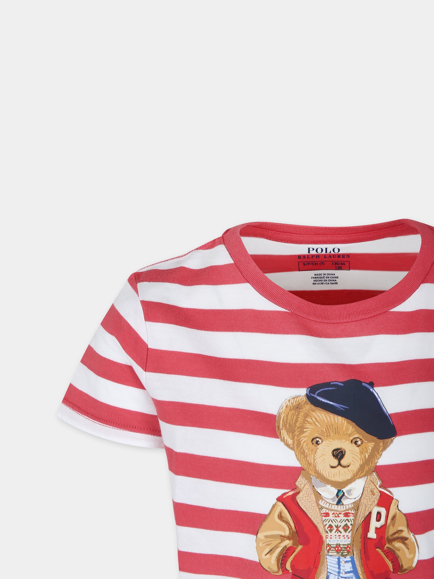 T-shirt rossa per bambina con Polo Bear,Ralph Lauren Kids,934973001
