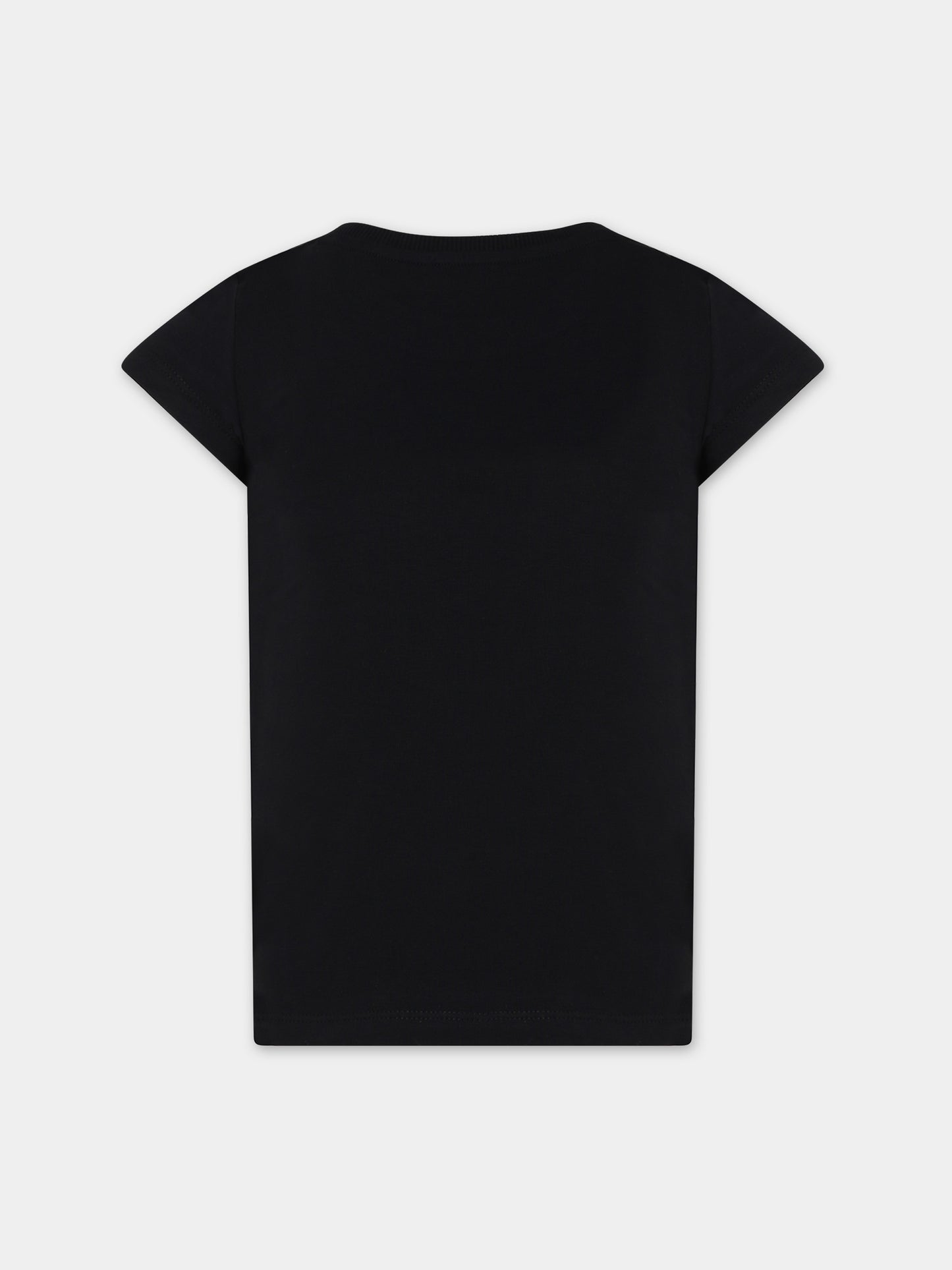 T-shirt nera per bambina con logo,Moschino Kids,H1M042 LBA00 60100