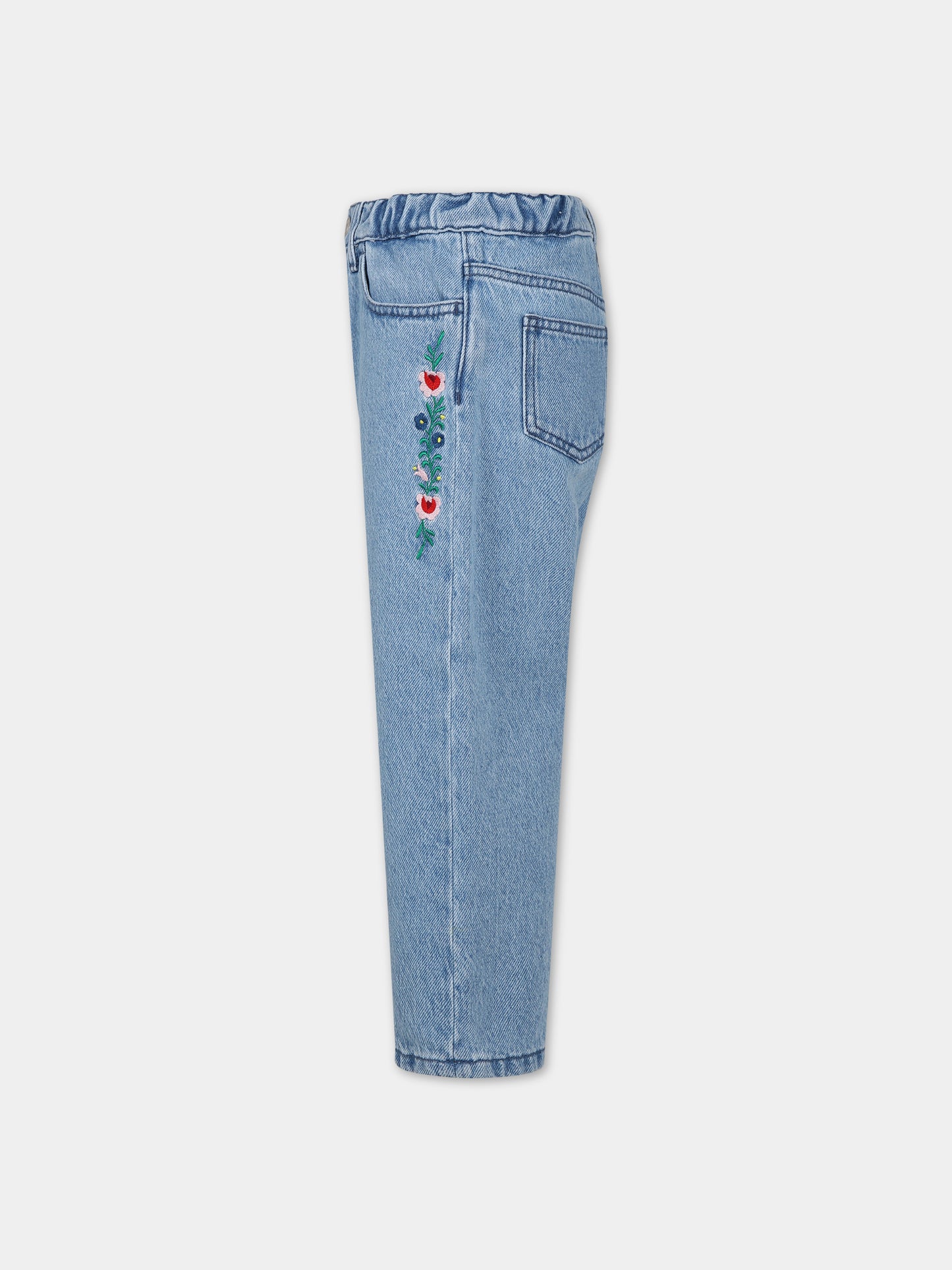 Jeans in denim per bambina con fiori ricamati,Romy June,0011 01 6000 904 F23
