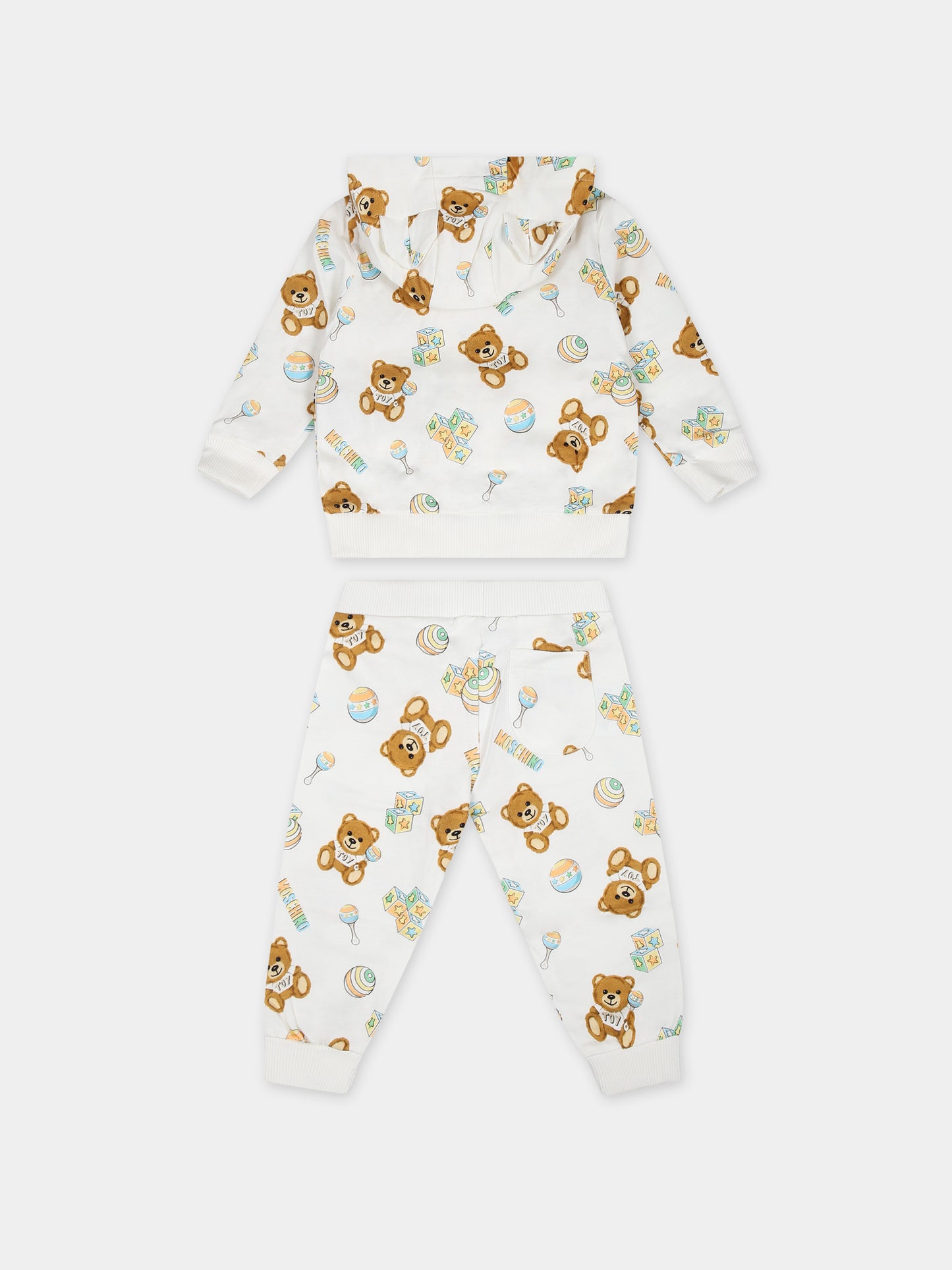 Completo bianco per neonato con Teddy Bear e stampa giochi,Moschino Kids,MUK04B LCB34 84352