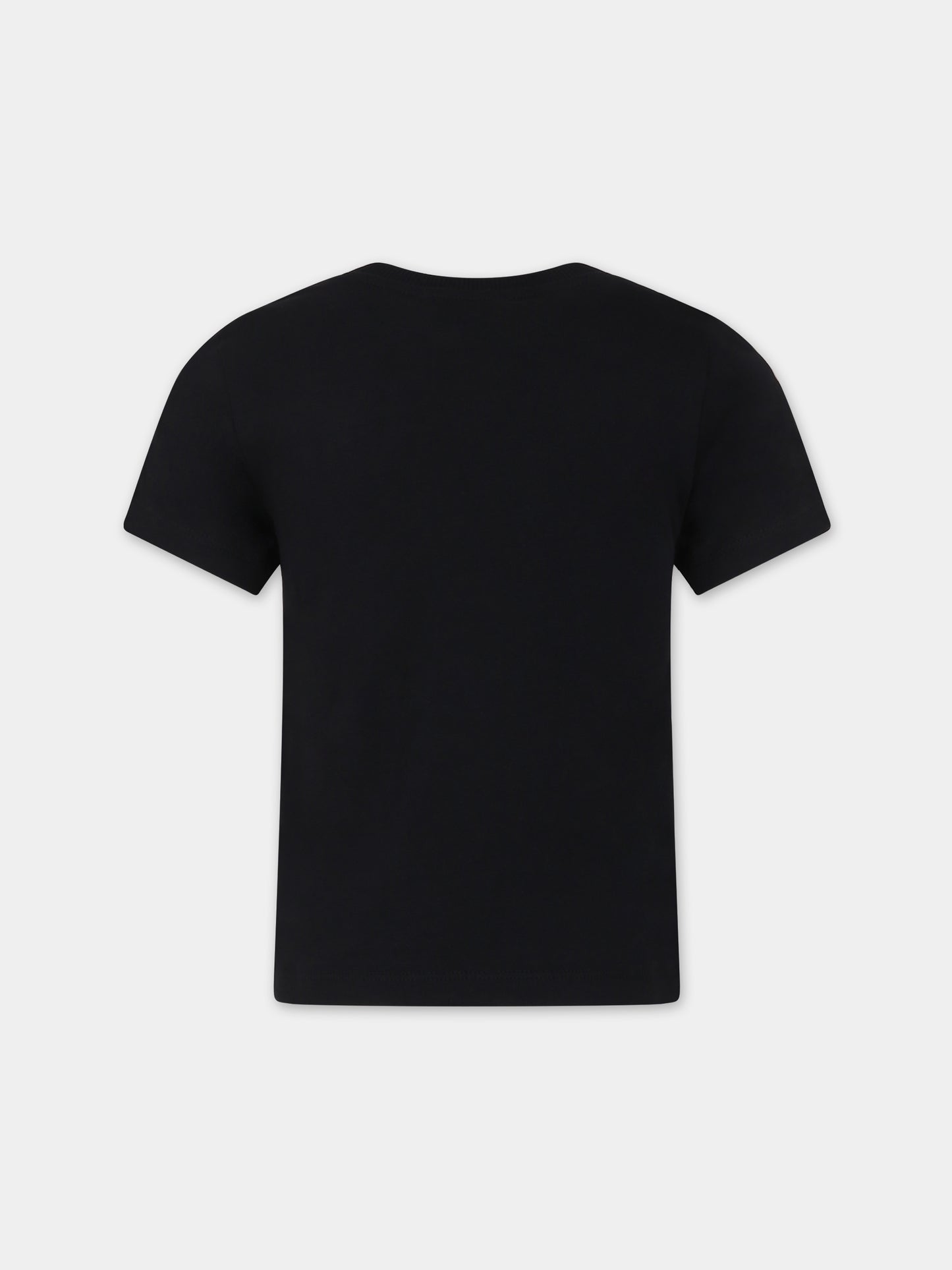 T-shirt nera per bambino con logo e smile,Moschino Kids,HRM03L LAA23 60100