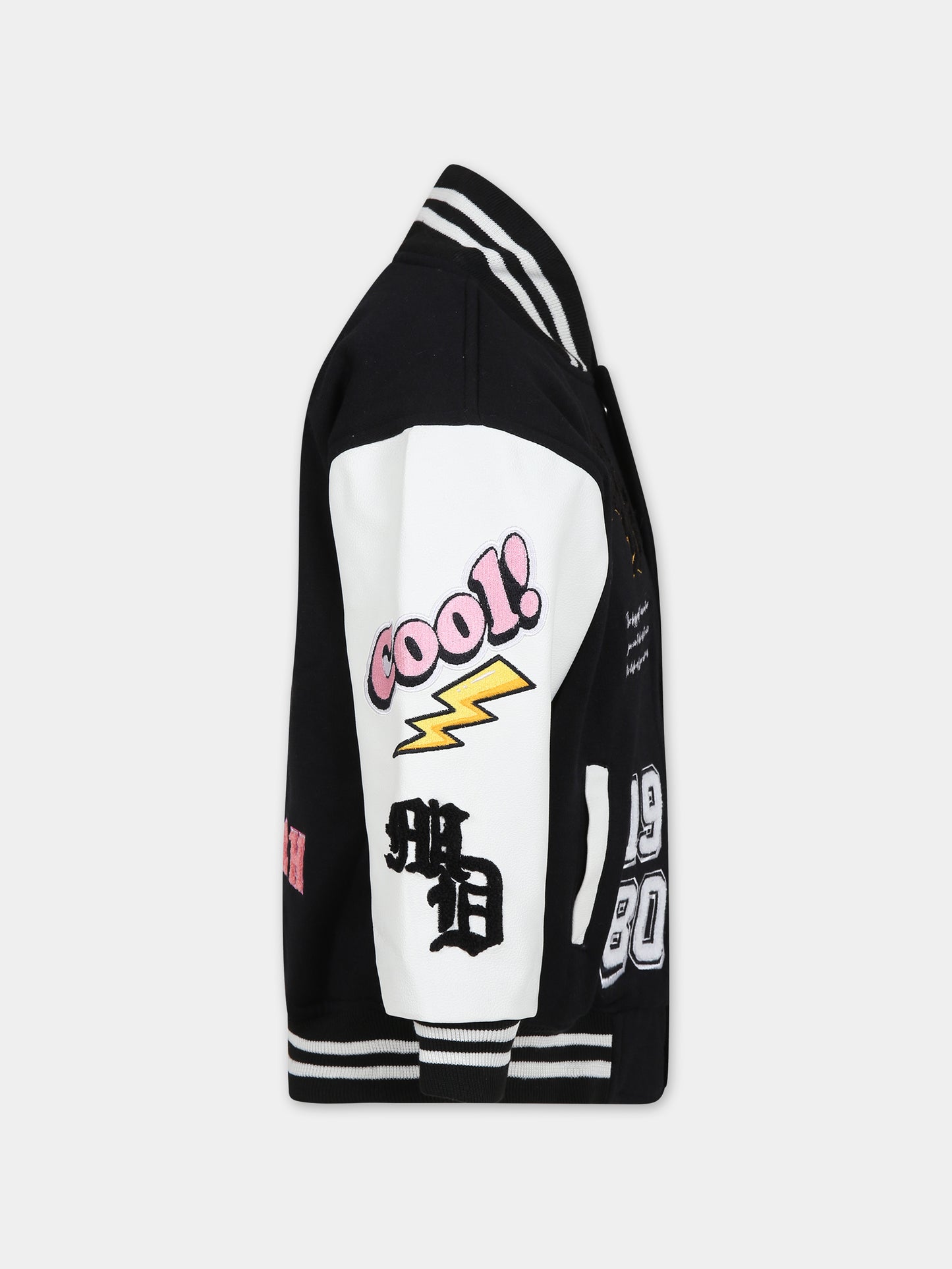 Bomber nero per bambini con ricami e scritta,Vosch,VDC004