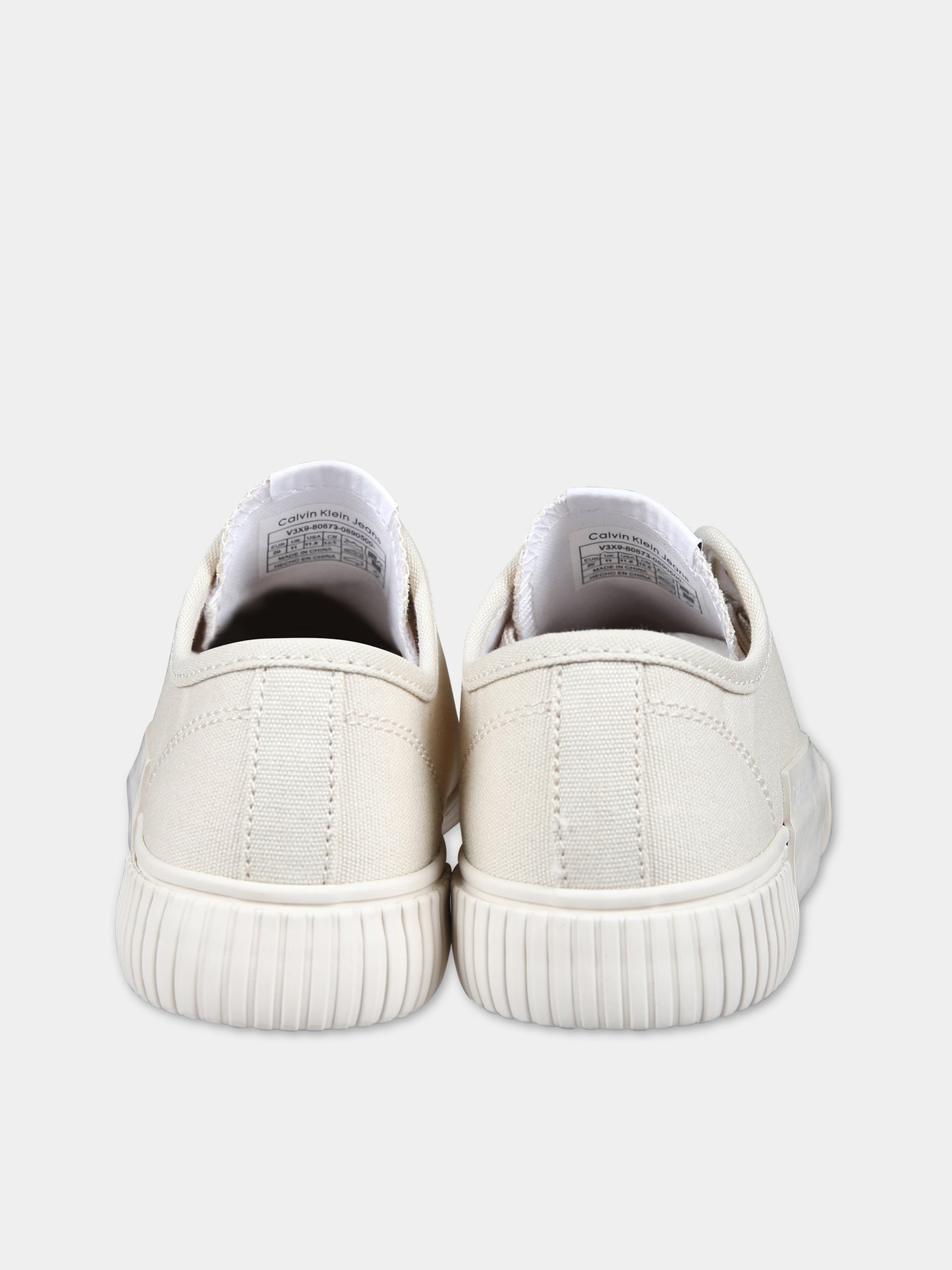 Sneakers avorio per bambini con logo,Calvin Klein Kids,V3X9 80873 0890500