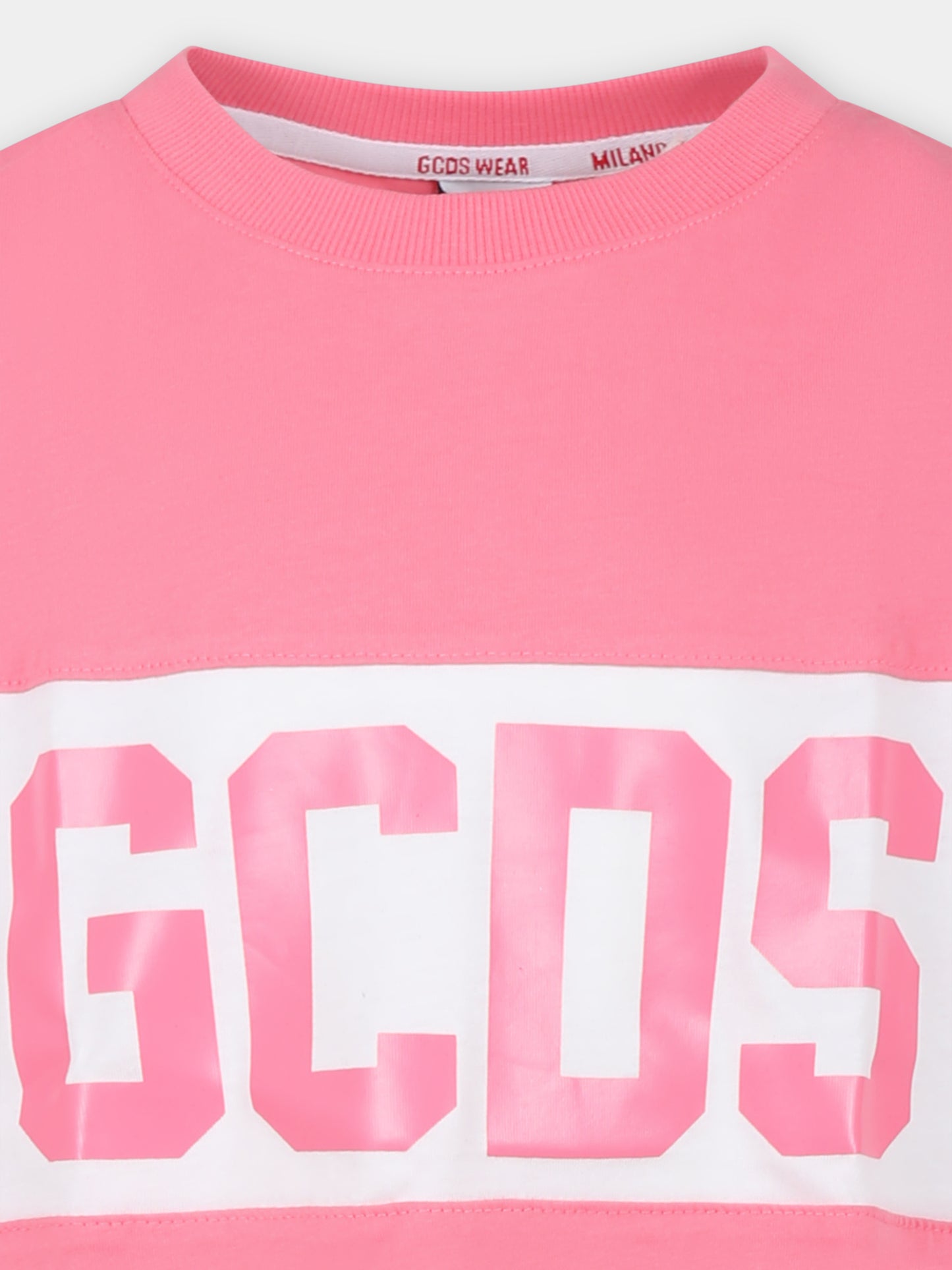 T-shirt rosa per bambina con logo bianco,Gcds Kids,DNM005 LAA22 51452