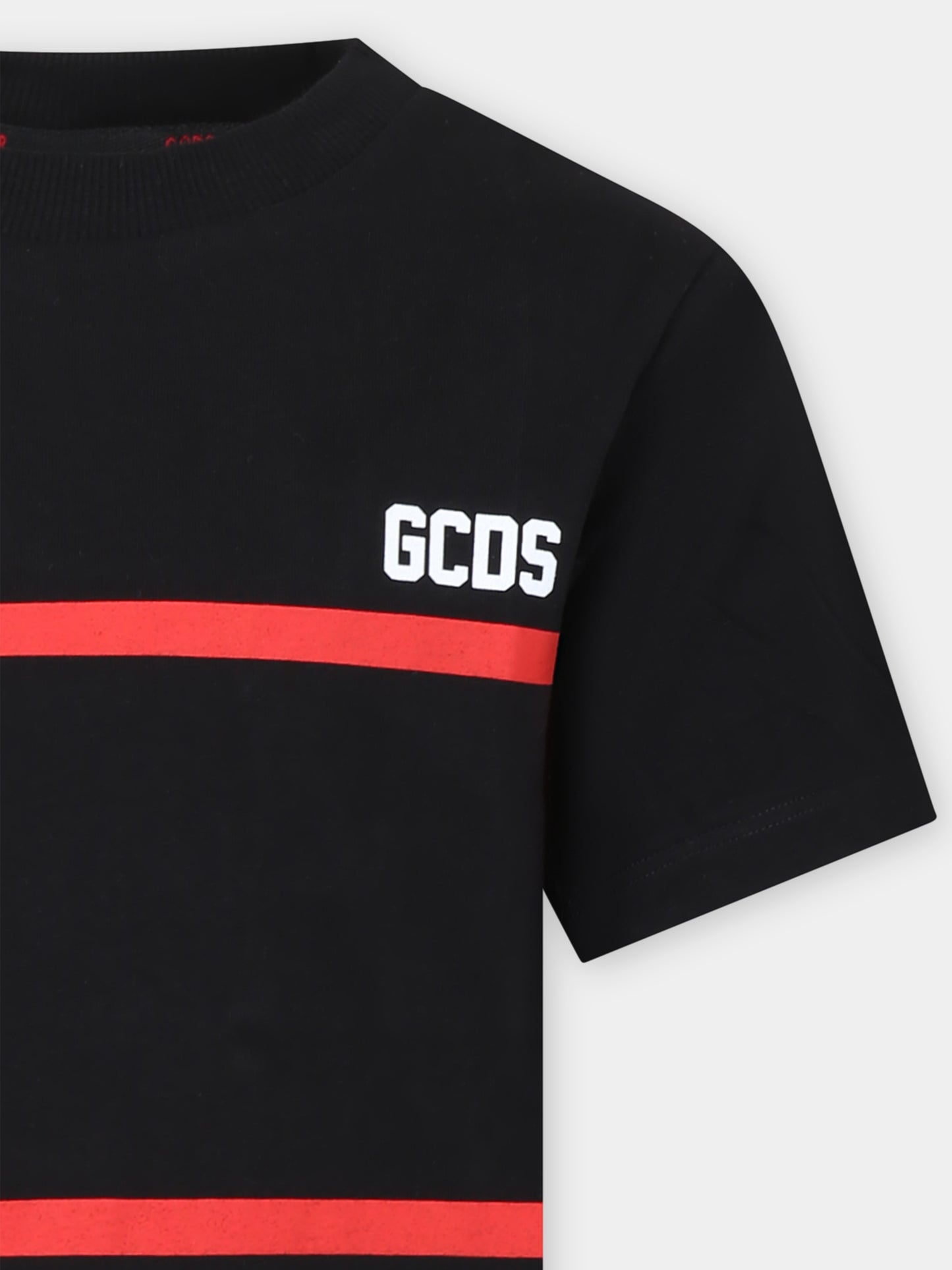 T-shirt nera per bambino con righe rosse,Gcds Kids,DUM00I LAA29 60100