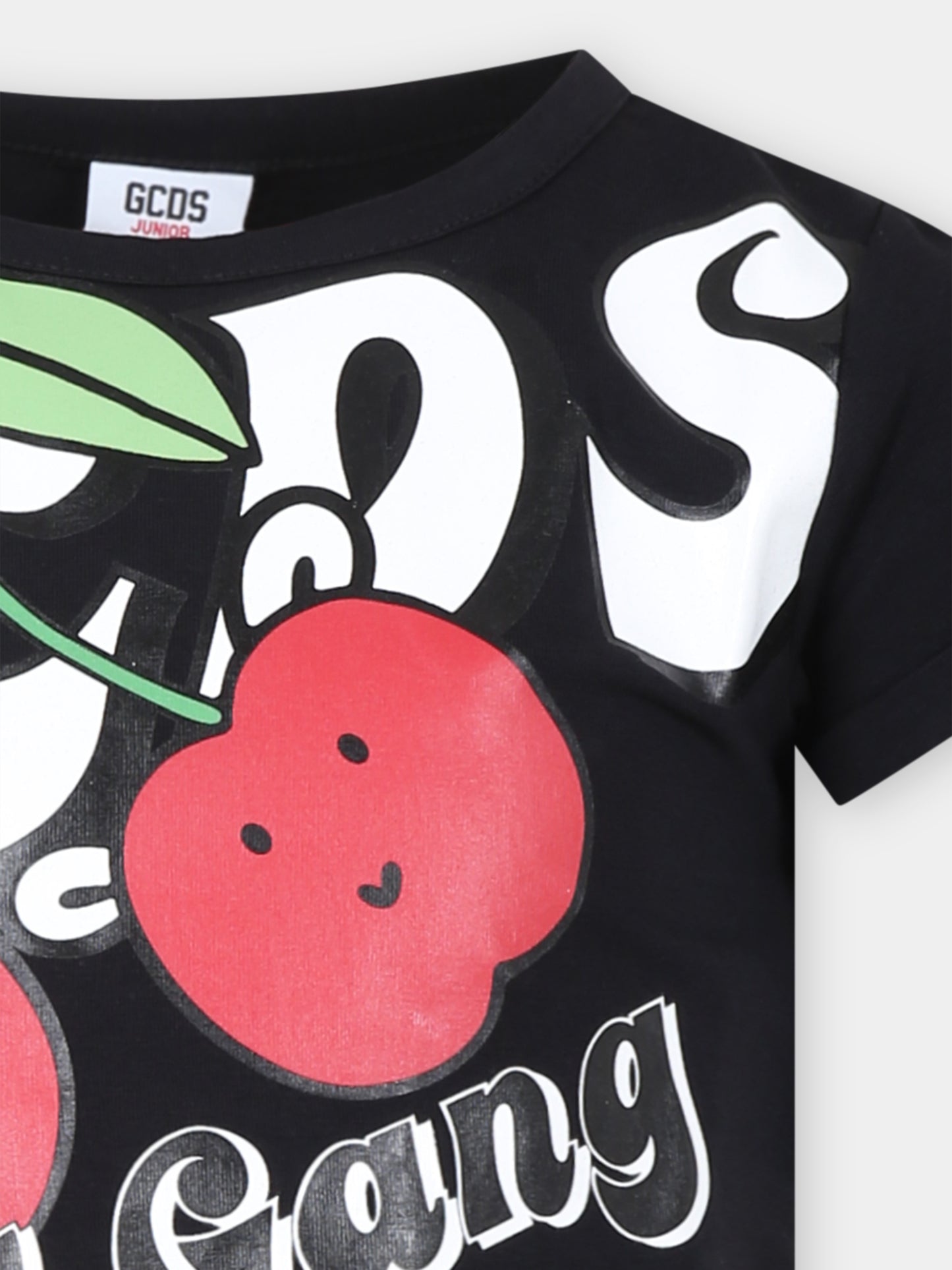 T-shirt nera per bambina con logo in fantasia,Gcds Kids,DAM002 LBA00 60100