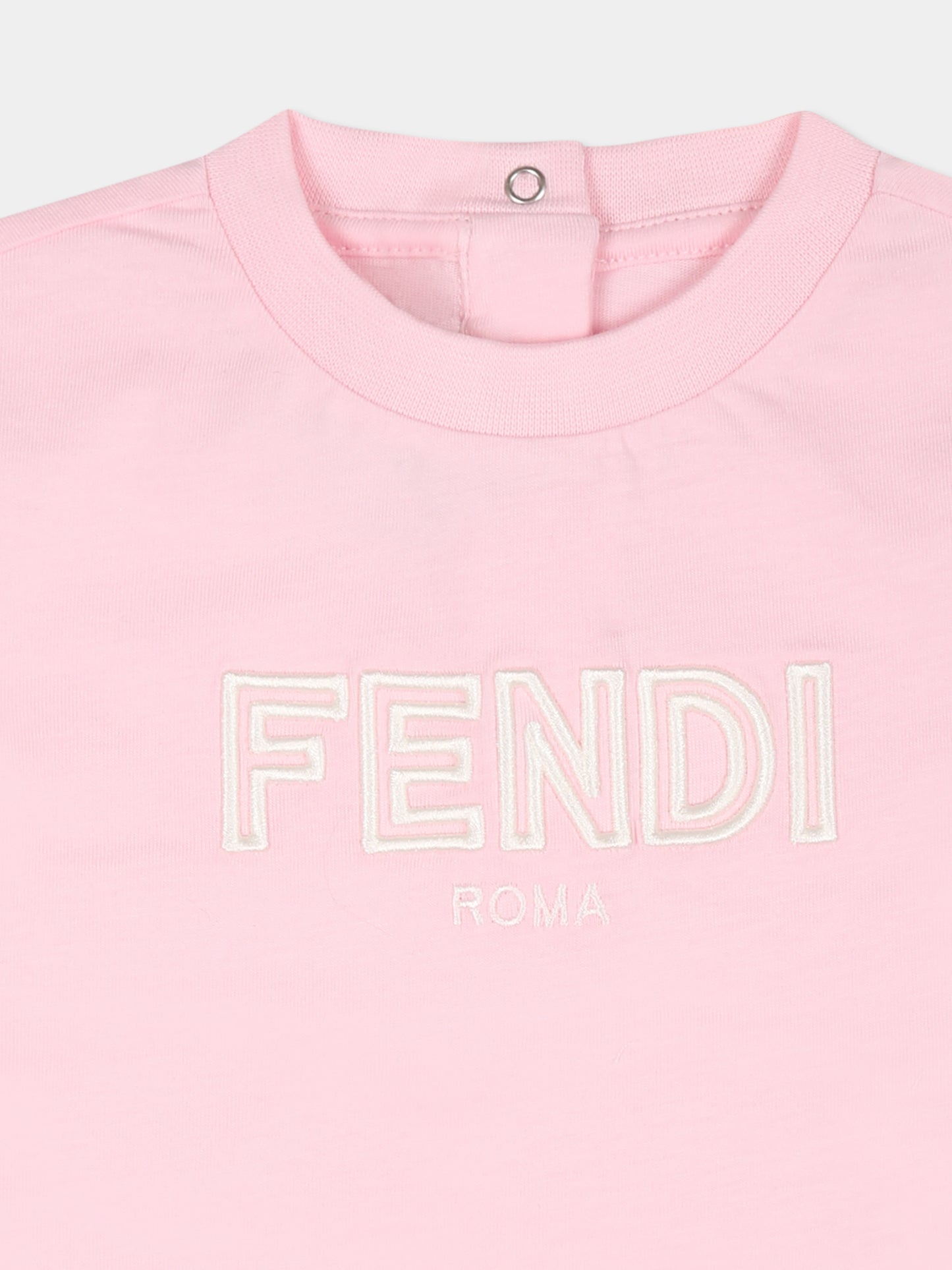 T-shirt rosa per neonata con logo,Fendi Kids,BUI081 7AJ F1N16