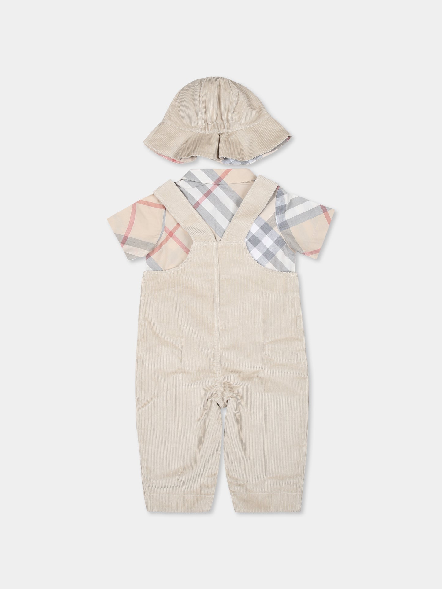 Completo beige per neonato con check vintage,Burberry Kids,8095623 A2015