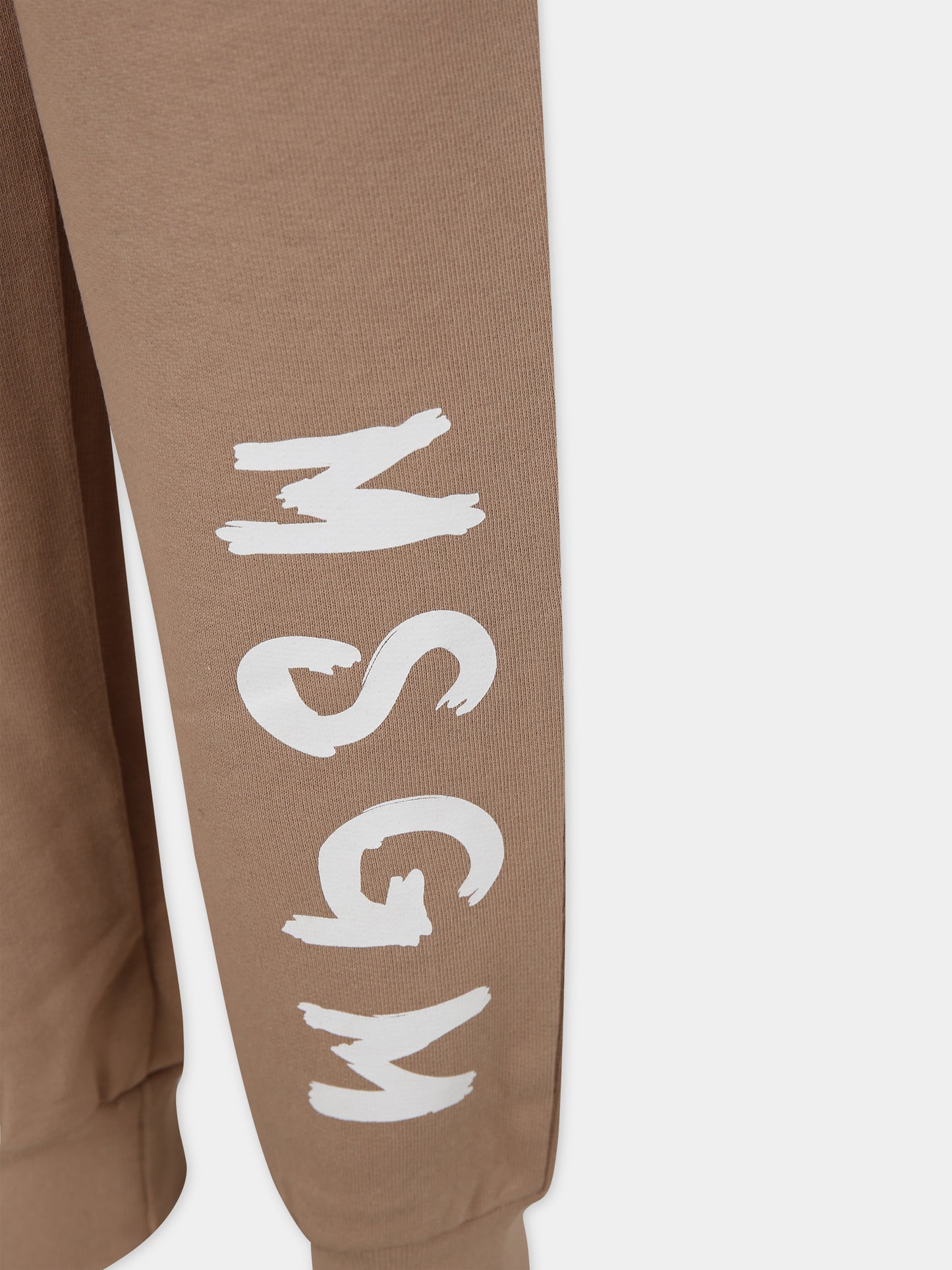 Pantaloni beige per bambini con logo,Msgm Kids,F3MSJUFP027 015