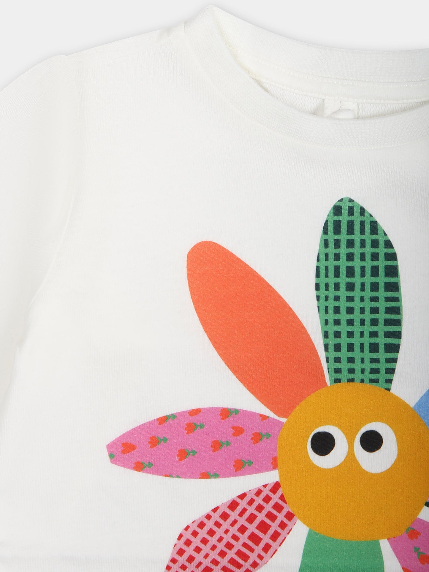 T-shirt avorio per neonata con stampa fiore multicolor,Stella Mccartney Kids,TT8010 Z0434 101