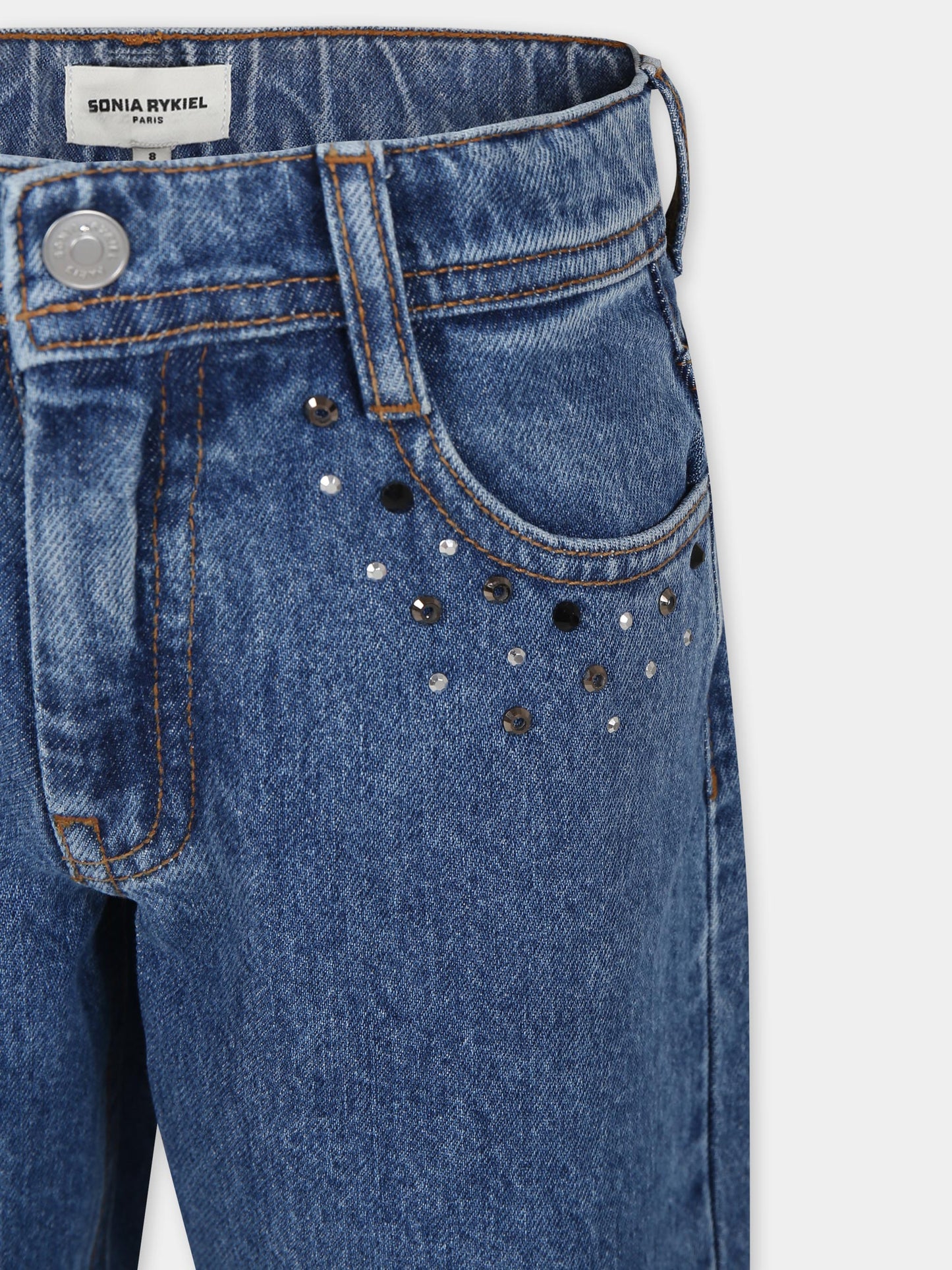 Jeans blu per bambina con strass,Sonia Rykiel Paris,A00230 Z10