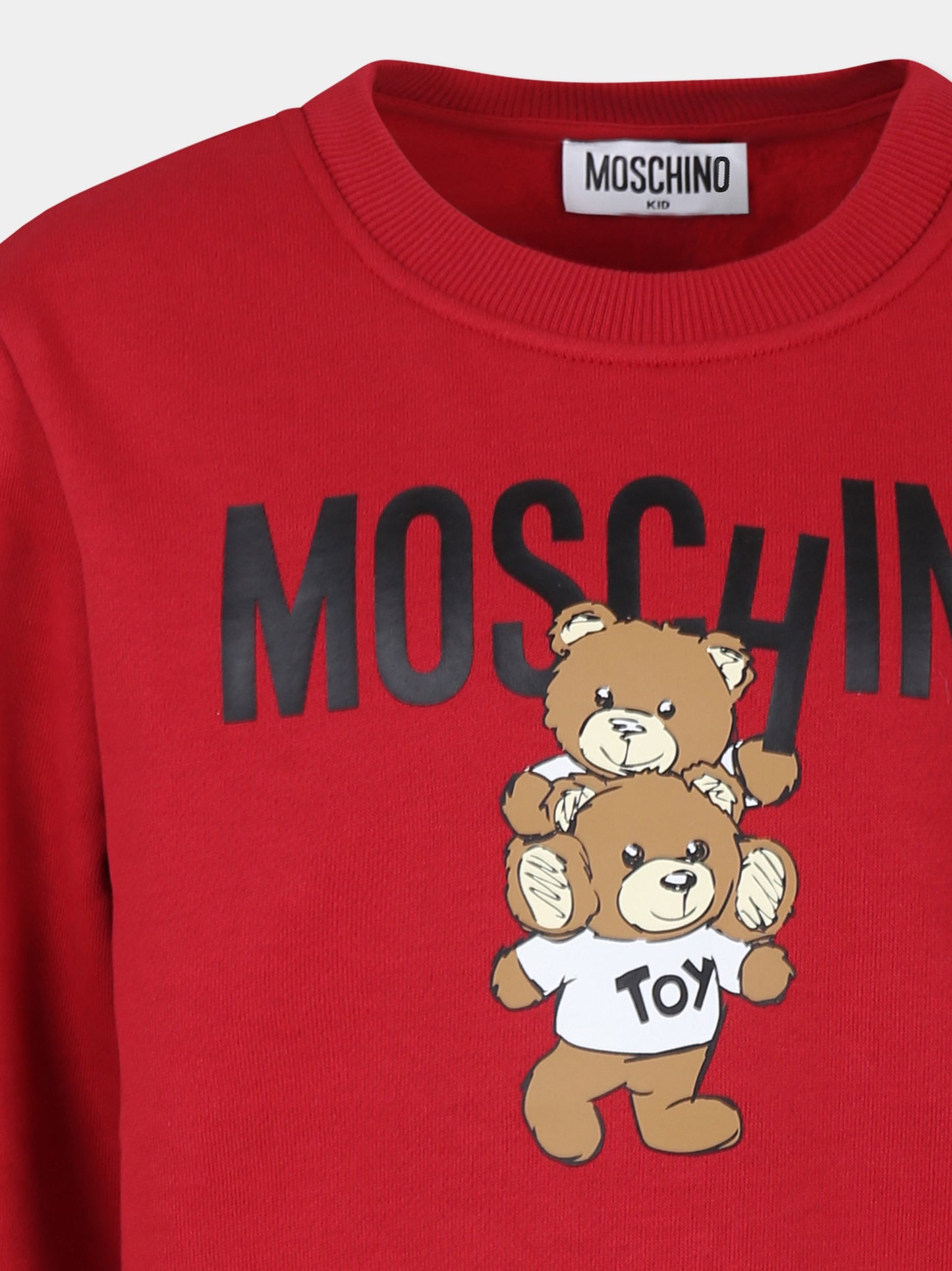 Felpa rossa per bambino con Teddy Bear e logo nero,Moschino Kids,H6F05R LCA43 50307