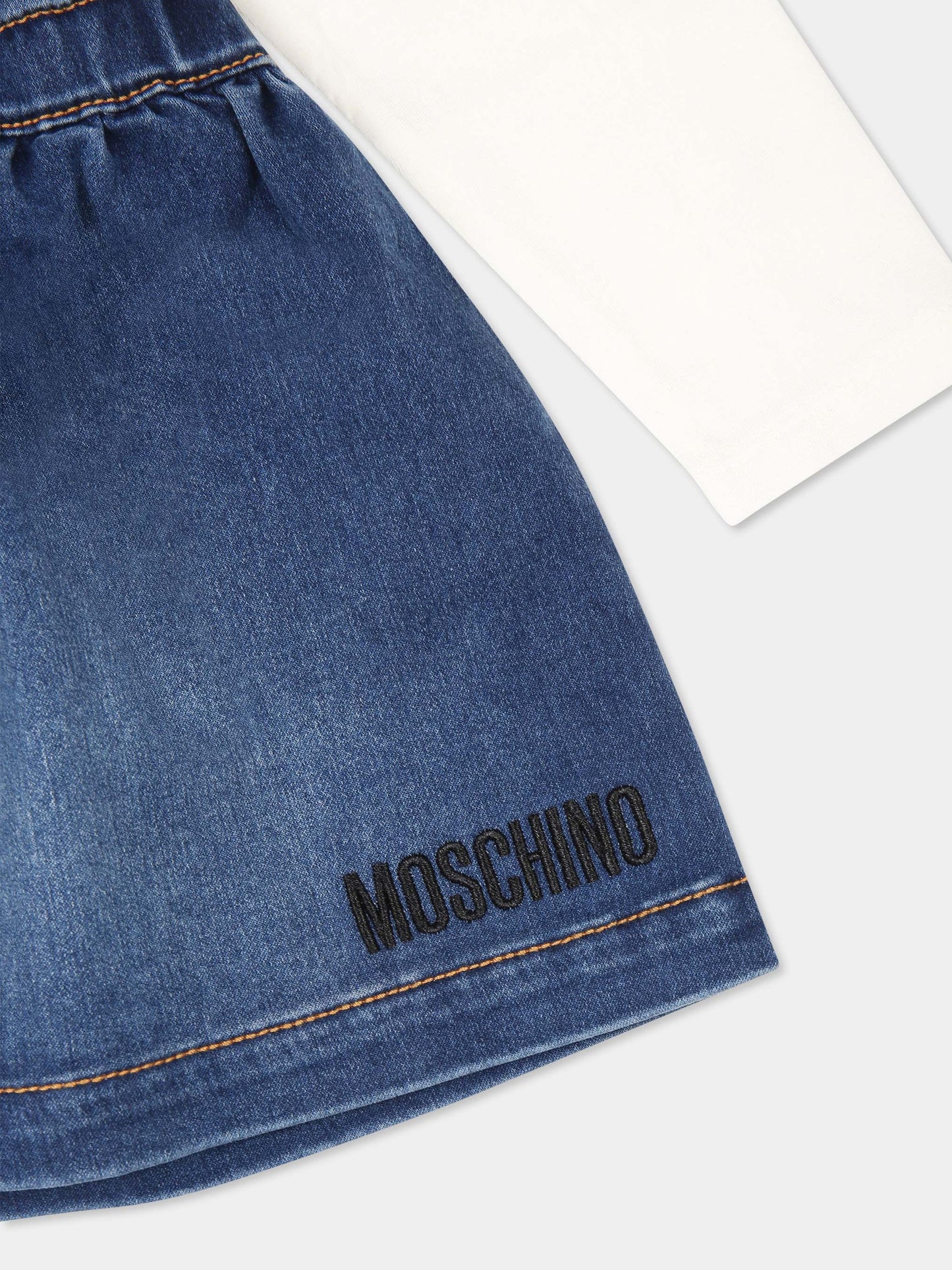 Completo blu per neonata con logo nero e Teddy Bear,Moschino Kids,MDK033 LXE49 10063