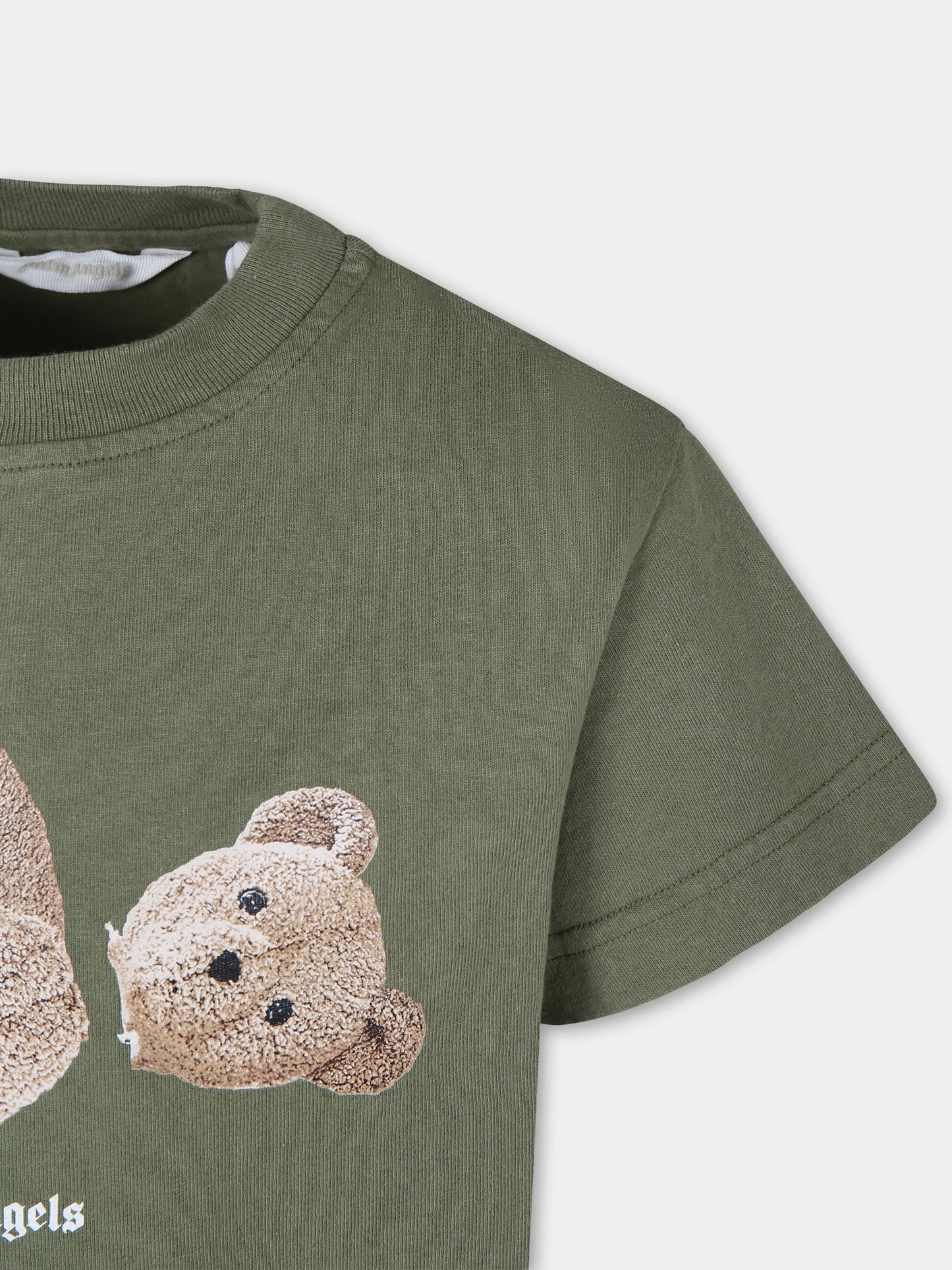 T-shirt verde per bambino con orso,Palm Angels,PBAA003C99JER0055660