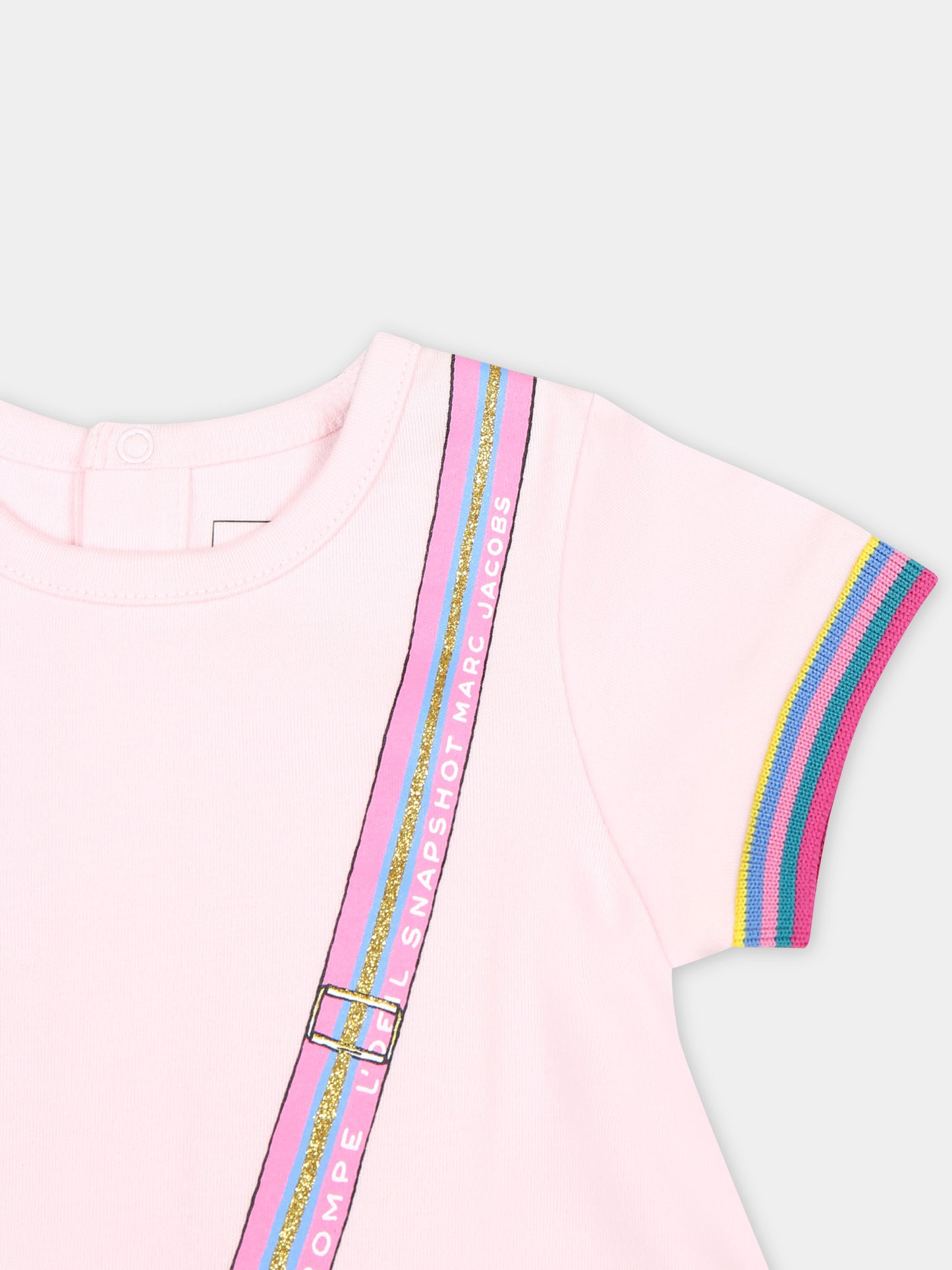 Vestito rosa per neonata con stampa borsa e logo,Marc Jacobs,W92021 475