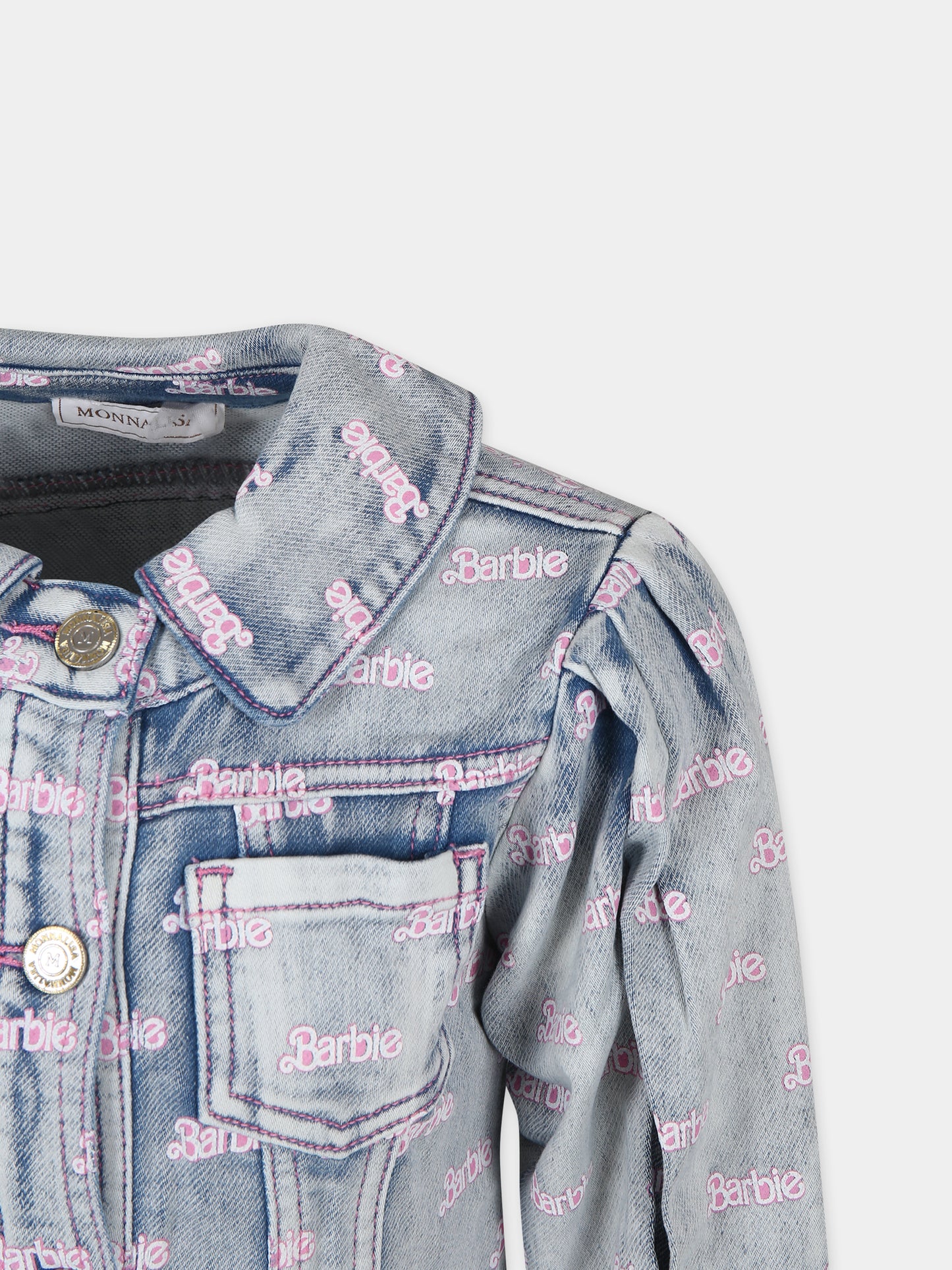 Giubbotto di jeans blu per bambina con scritta all-over,Monnalisa,19C135 3050 0062