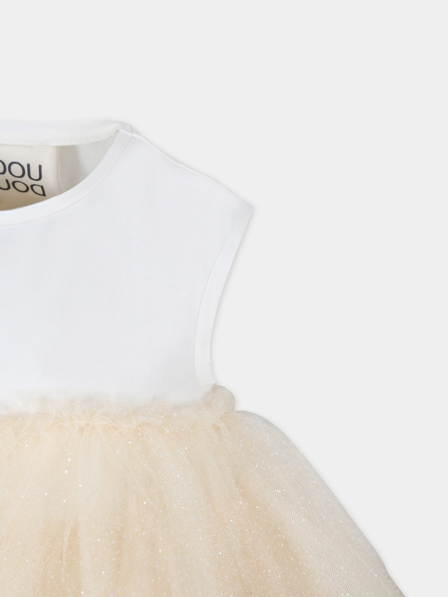 Vestito beige per bambina con tulle,Douuod Kids,DU1B32 T0069 182